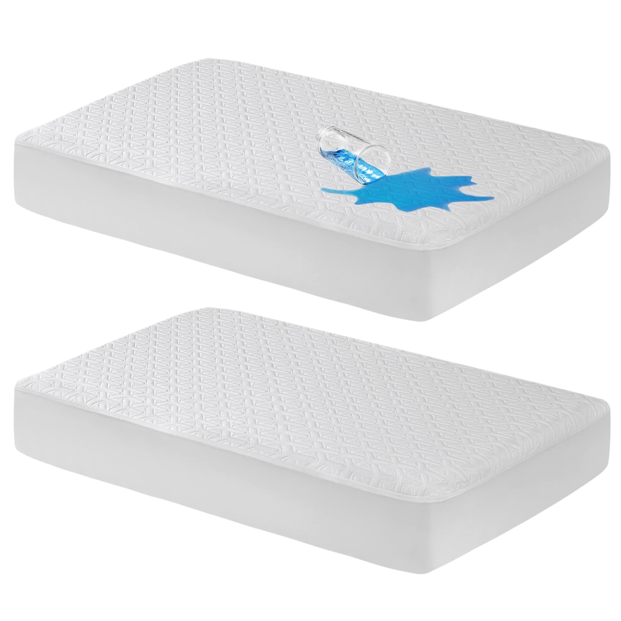 2 Pack Waterproof Crib Mattress Protector, 3D Air Quilted Fitted Bamboo Baby Mattress Cover, Soft and Breathable Toddler Mattress Pad, 52"Ã—28", White