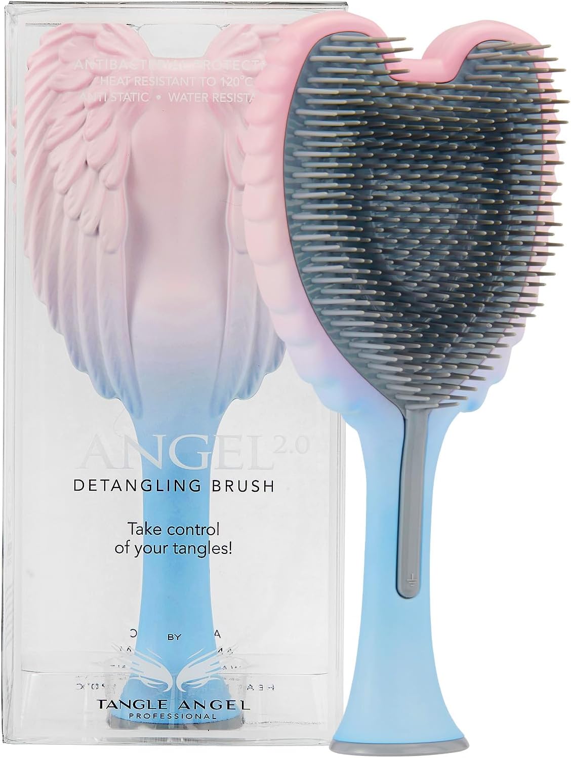 Hair Extension Brush - Anti Static Soft Bristle Paddle Brush for Straight or Wavy Hair - Wings Shower & Blow Drying Detangler Hairbrushes for Women - Two Tone Pink Blue