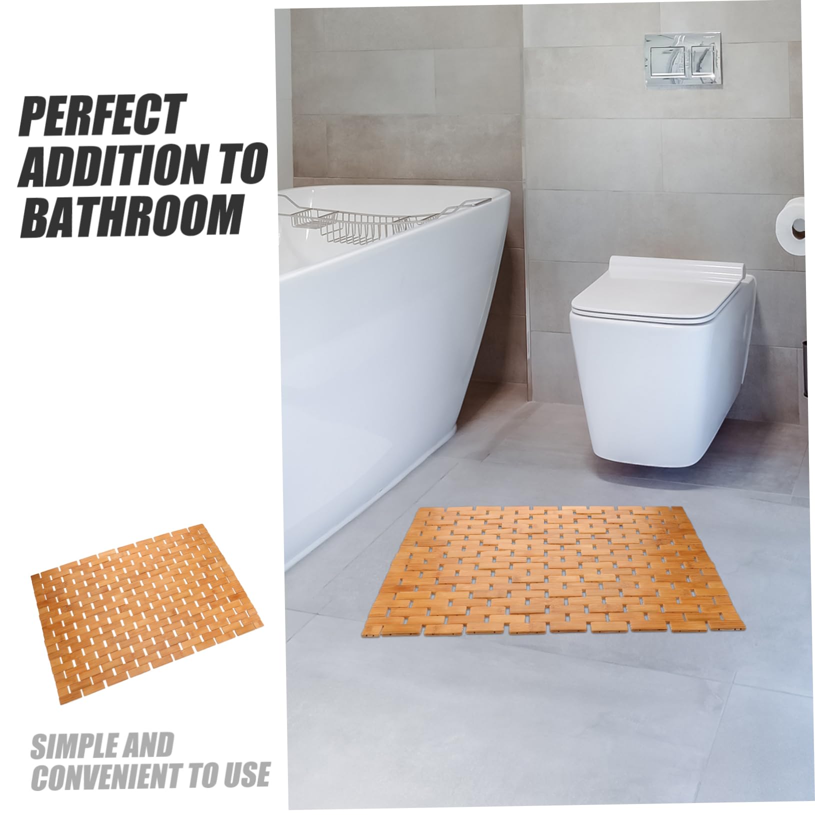 Cabilock Alfombrilla de Baño en Color Caqui de Bambú Antideslizante Superficie Lisa, Alfombra Absorbente para Hotel y Baño