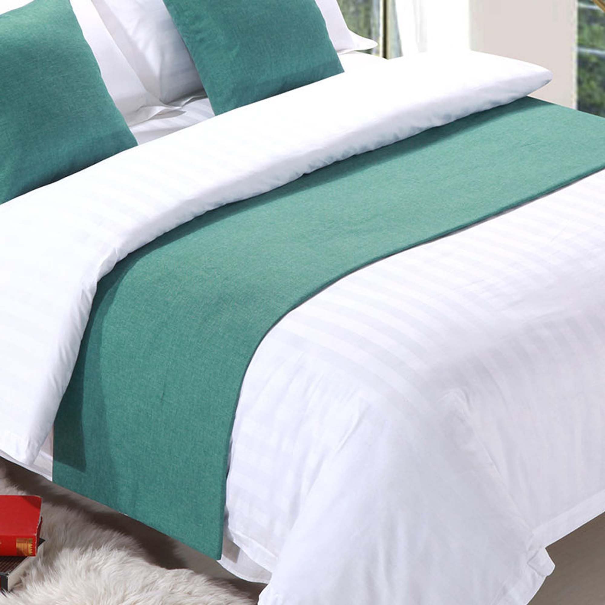 CLMETHE Soft Linen Bedspread Solid Color King Size Bed Runner Scarve Protector Decor for Guesthouse Hotel Bedroom,E-50 * 210CM(1.5m bed)