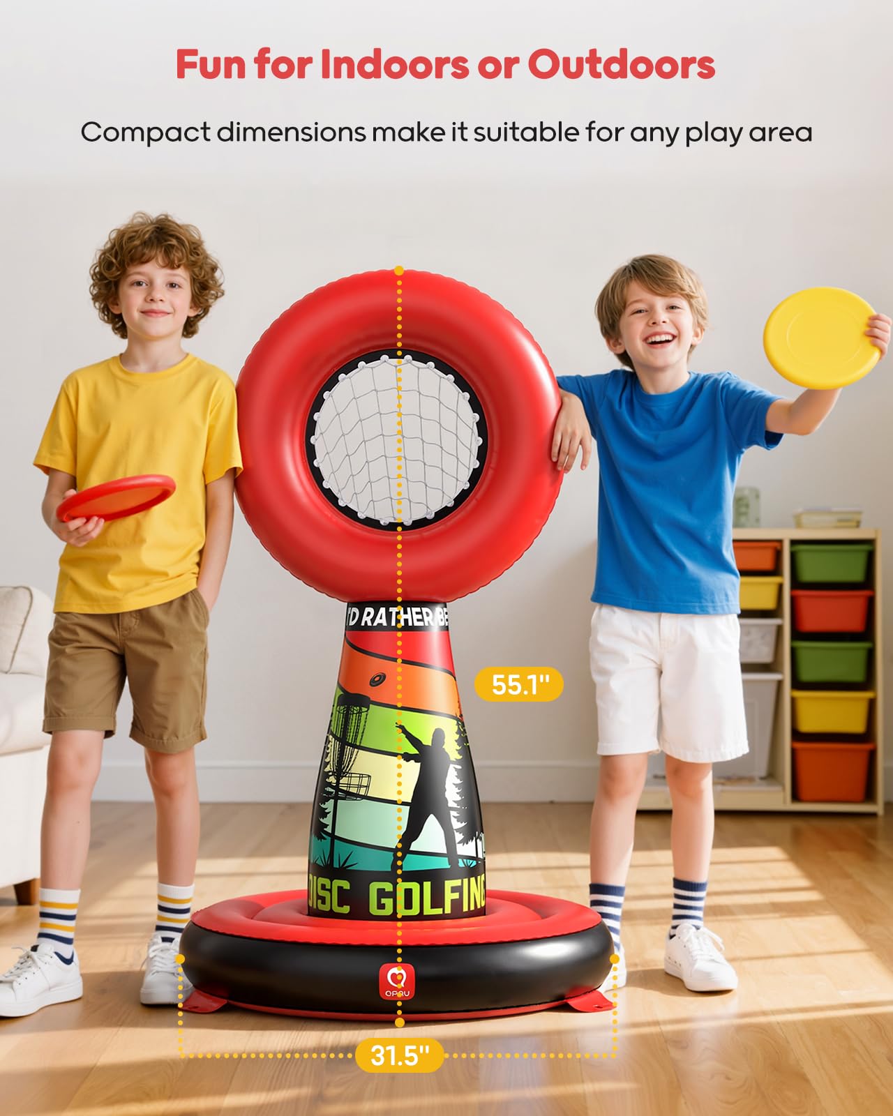 QPAU Set de Disc Golf Inflable para Niños y Diversión Familiar, Juego Completo de Exterior con Cesta Objetivo, 4 Discos Voladores y Bomba, Juegos de Jardín para Niños-Regalos Ideales para Adolescentes