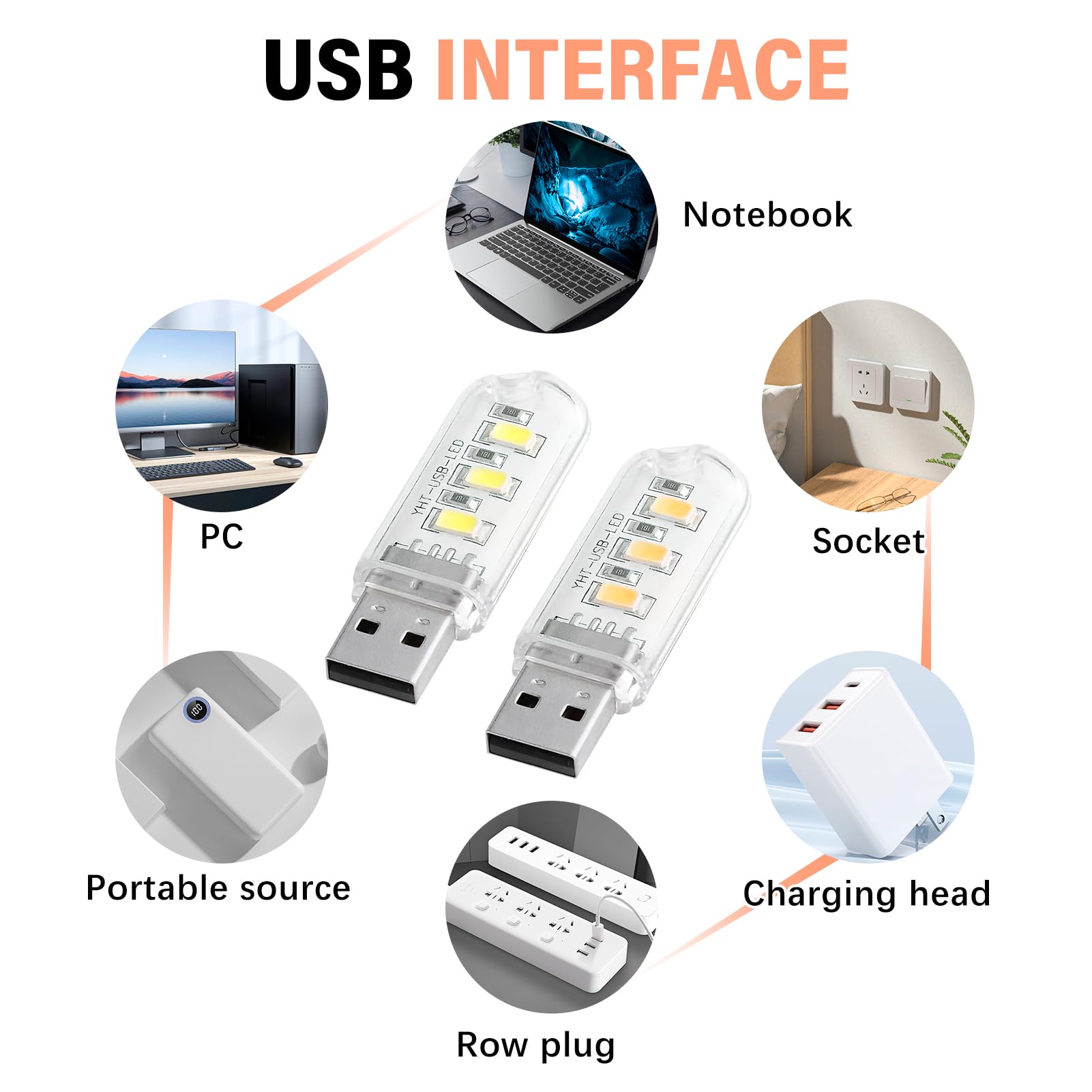 4 Pezzi Lampada LED USB Portatile, Luce da Tastiera per PC e Computer, Lampada USB per PC, Luce USB Portatile, Lampada da Lettura Regolabile con Luci Bianche e Gialle, per Ufficio e Casa
