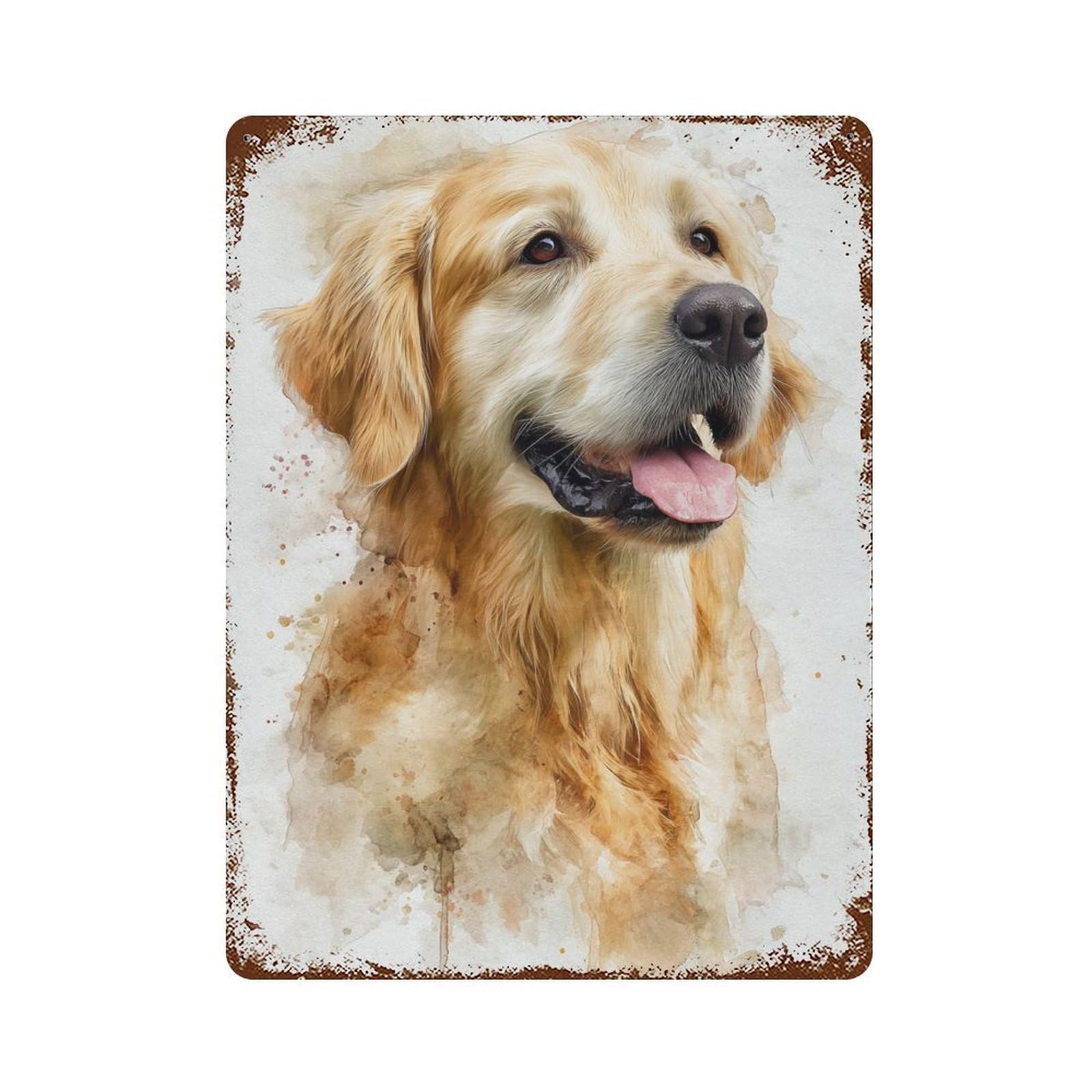 Decorative Tin Sign with Golden Retriever Watercolor Art Print Design 15.7"x11.8", for Basement, Hobby Room And Garage Decor, Farmhouse Wall Decor
