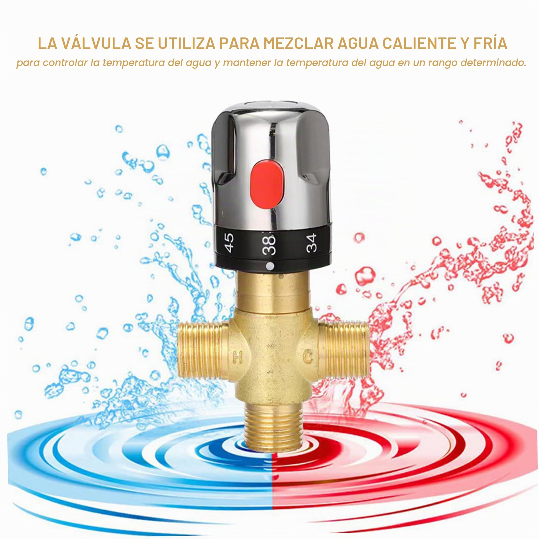 Válvula de mezcladora de ducha termostática de latón ajustable 1/2 válvula de mezcla de agua ideal para baño de baño de cocina