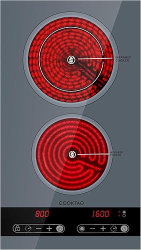 Miniatura 1 de Diseño de doble bobina de cocina eléctrica de doble quemador, placa caliente de cerámica de 1800 W para cocinar, encimera portátil infrarroja de 2