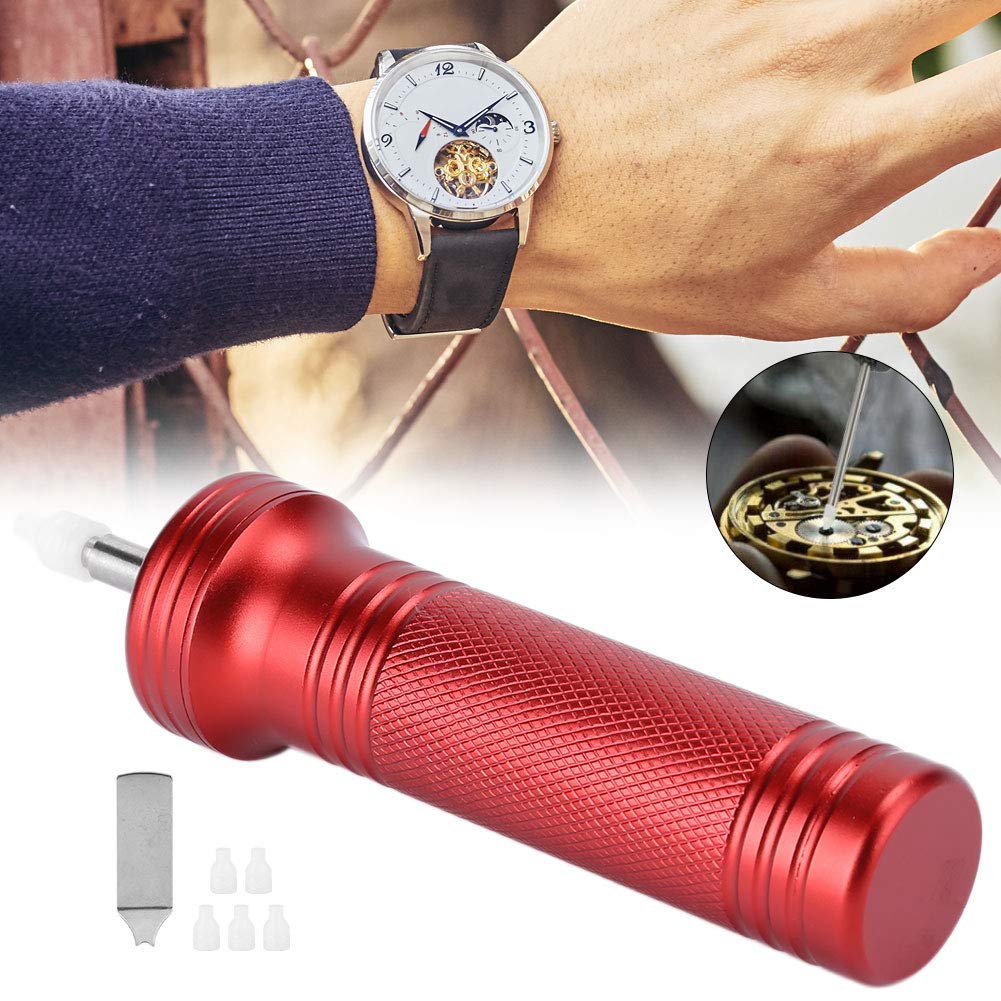 Pompe d’extraction de verre de montre, outil professionnel d’ouverture de boîtier de montre, kit de réparation de montres en métal avec 5 buses et outil à barrette de ressort, pour