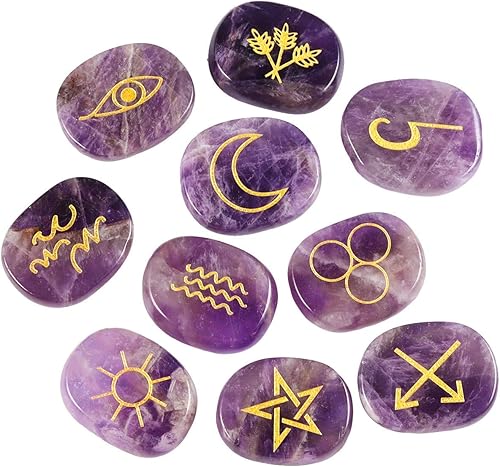 Miniatura 3 de Rockcloud Juego de runas de brujas con símbolo gitano de amatista de cristal curativo, piedras de chakra, piedra de palmera, equilibrio de reiki, 10