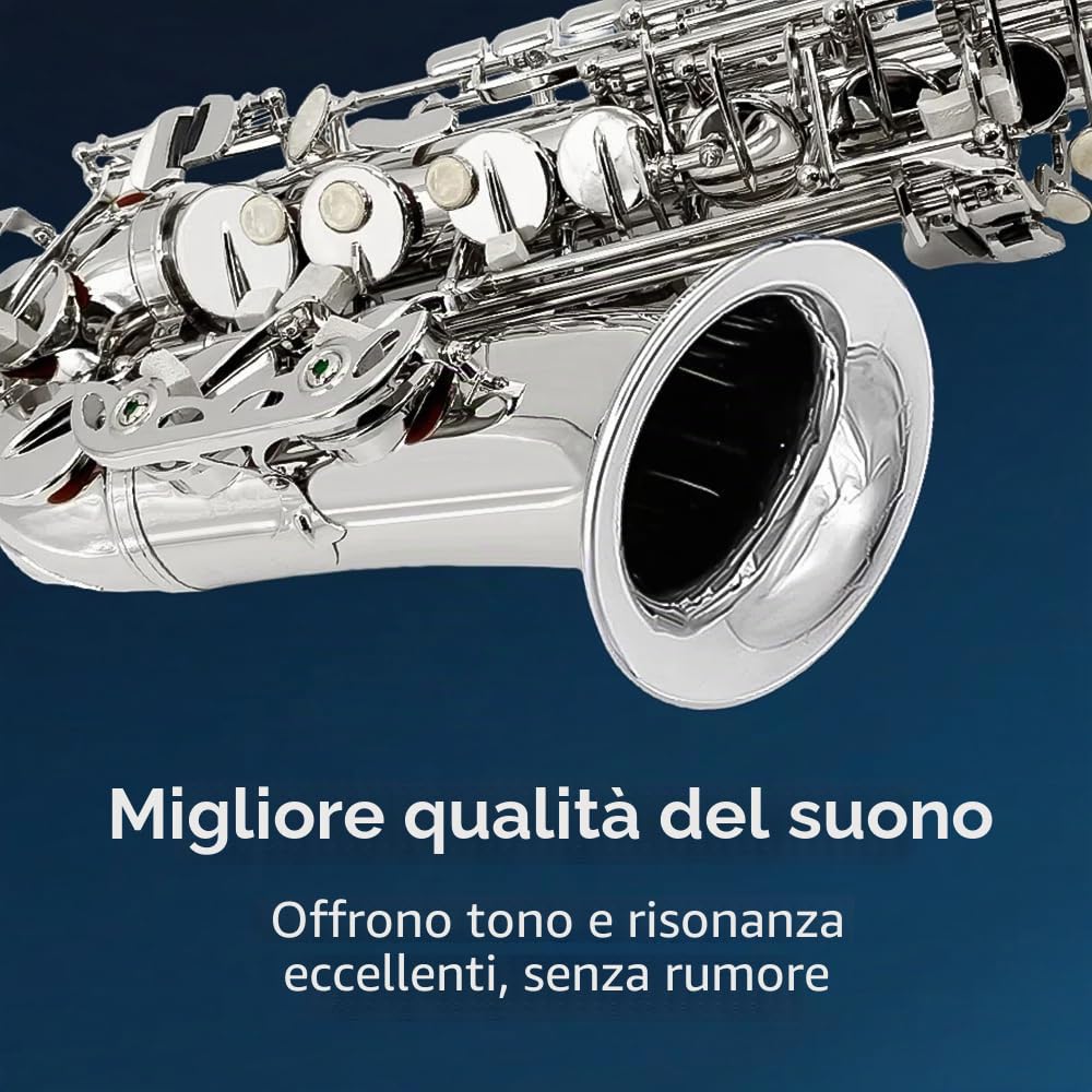 Sassofono contralto in eb professionale, kit completo per principianti, con custodia, bocchino, cinghie, ance e kit di pulizia, perfetto per studenti e adulti (nichel)