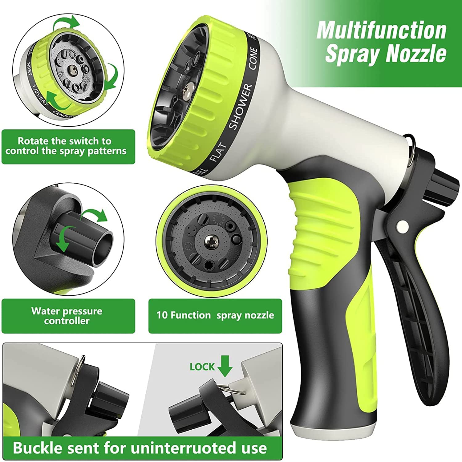 Garden Hose-100ft x 5/8 in Heavy Duty, Flexible and Lightweight Water Hose, Kink-less Hybrid Rubber Hose for Backyard, 3/4'' Solid Metal Fittings,Extra Strength Fabric With 10 Function Spray Nozzle