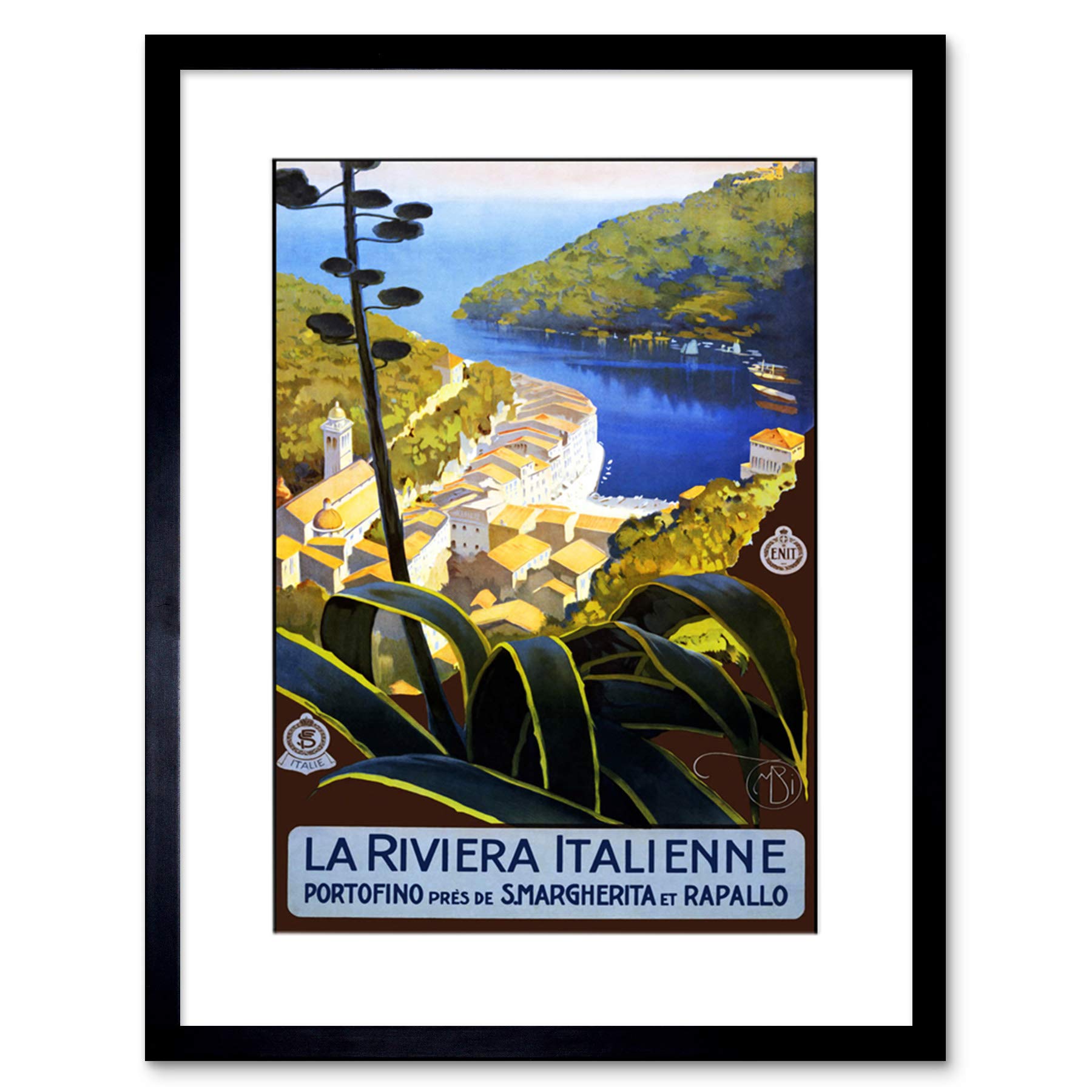 Wee Blue Coo TRAVEL ITALIAN RIVIERA PORTOFINO HARBOUR SEA ITALY VINTAGE FRAMED PRINT B12X2968