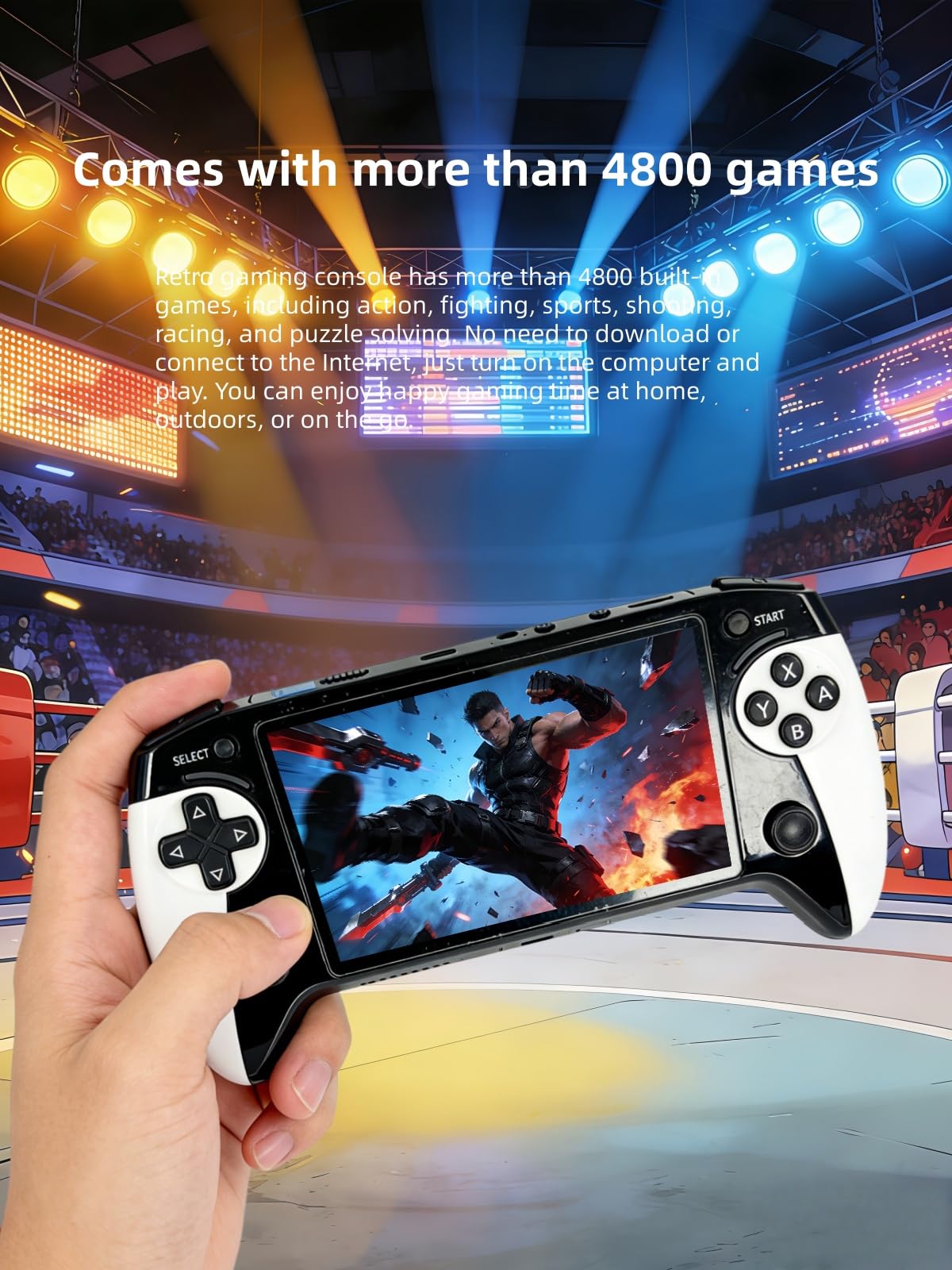 Console portatile YHFITN con schermo da 5,5 pollici, design ergonomico con impugnatura, giochi retrò, uscita TV, supporto per il salvataggio dei progressi di gioco, ricaricabile