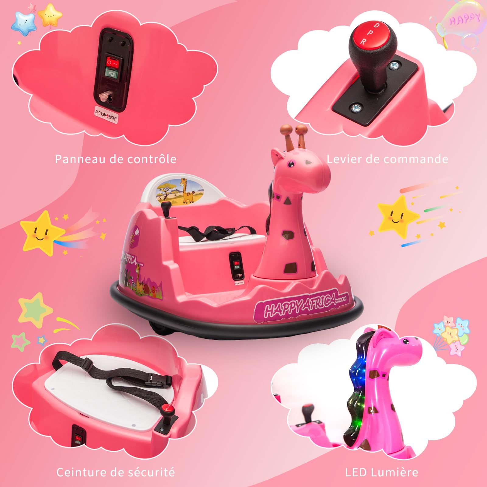Auto tamponatore elettrico bambino 6V con telecomando, per 2-6 anni | Bumper car elettrico bambino con cintura di sicurezza,LED,Musica,2 motori,Rotazione 360°,Per interni ed esterni (rosa)