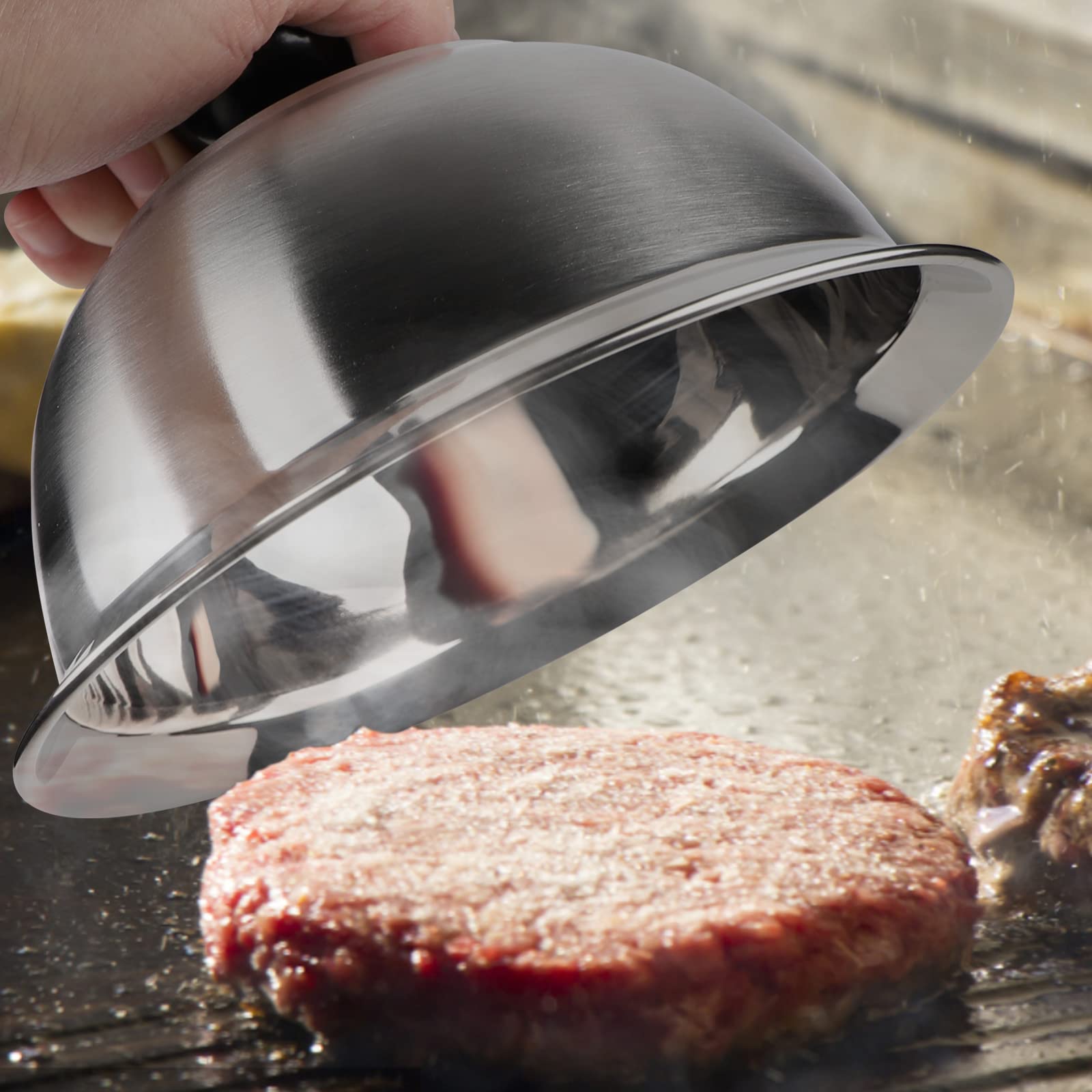 CPROSP 4X Cappa per Hamburge in Acciaio 16 * 9 cm, Cloche Acciaio per Hamburger con 1 Mini Cacciavite, Copertura per Cheeseburger per Grigliare, Formaggio, Chesesia, Sciogliere