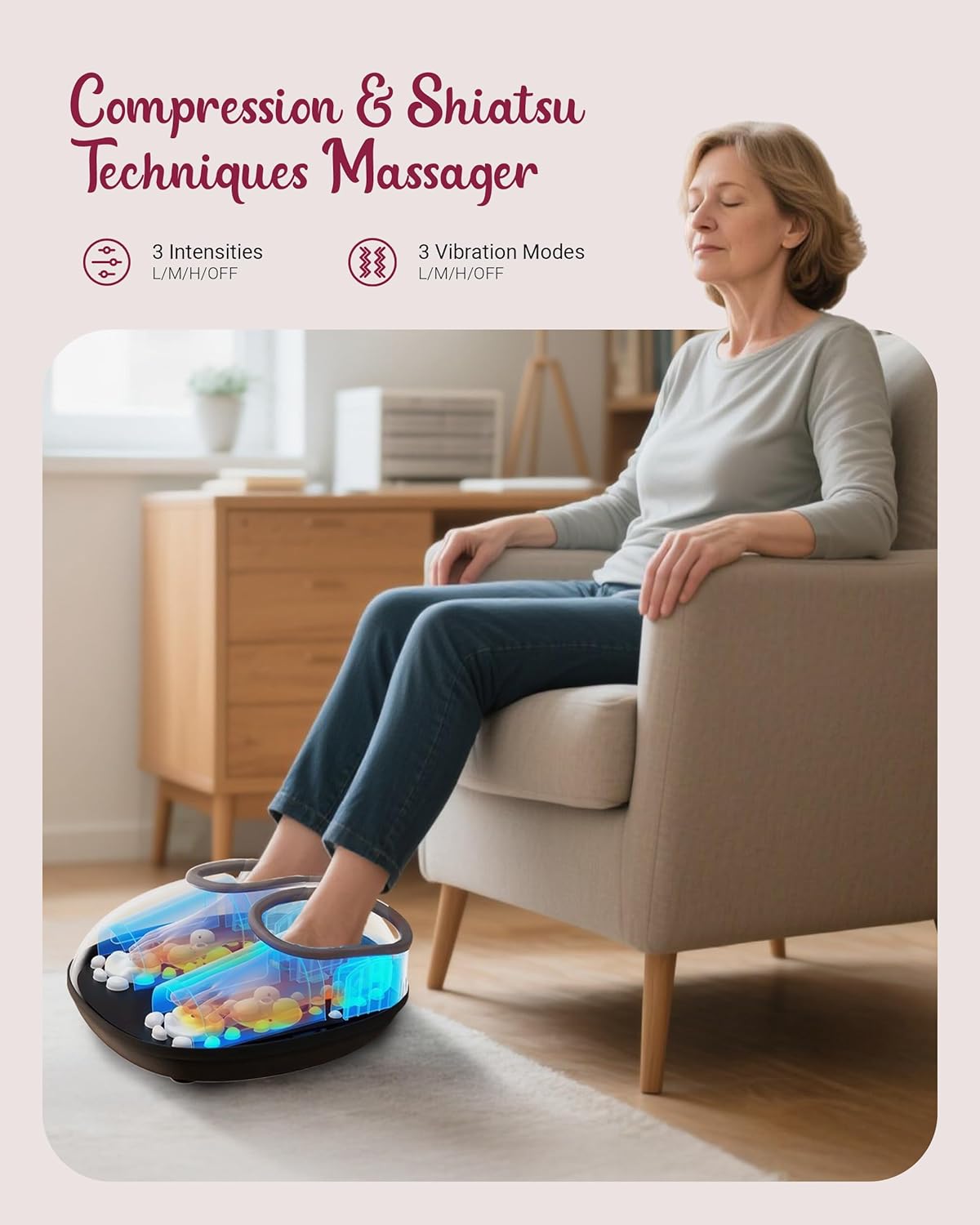Foot Massager with Heat, Compression, Shiatsu Foot Massager Machine with Remote, Auto-Off Timers, Foot Warmer for Home Office, Up to Size 14,Black