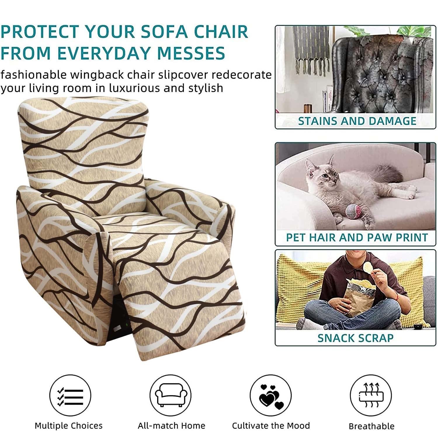 Fundas para Sillón Relax Reclinable 4-Piezas Elásticas,Moderna Cubierta Protectora de Butaca para el Hogar,Sala de Estar,Teatro,Oficina,Fácil de Instalar y Lavable Fundas de Sillón ( Color : #26 )