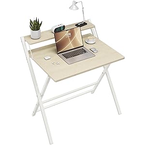 Yaheetech Escritorio de Ordenador Plegable 50x80x74.5cm con Estante de Monitor, Fácil de Plegar y desplegar, Adecuado para Dormitorio, Estudio y Salón, Beige