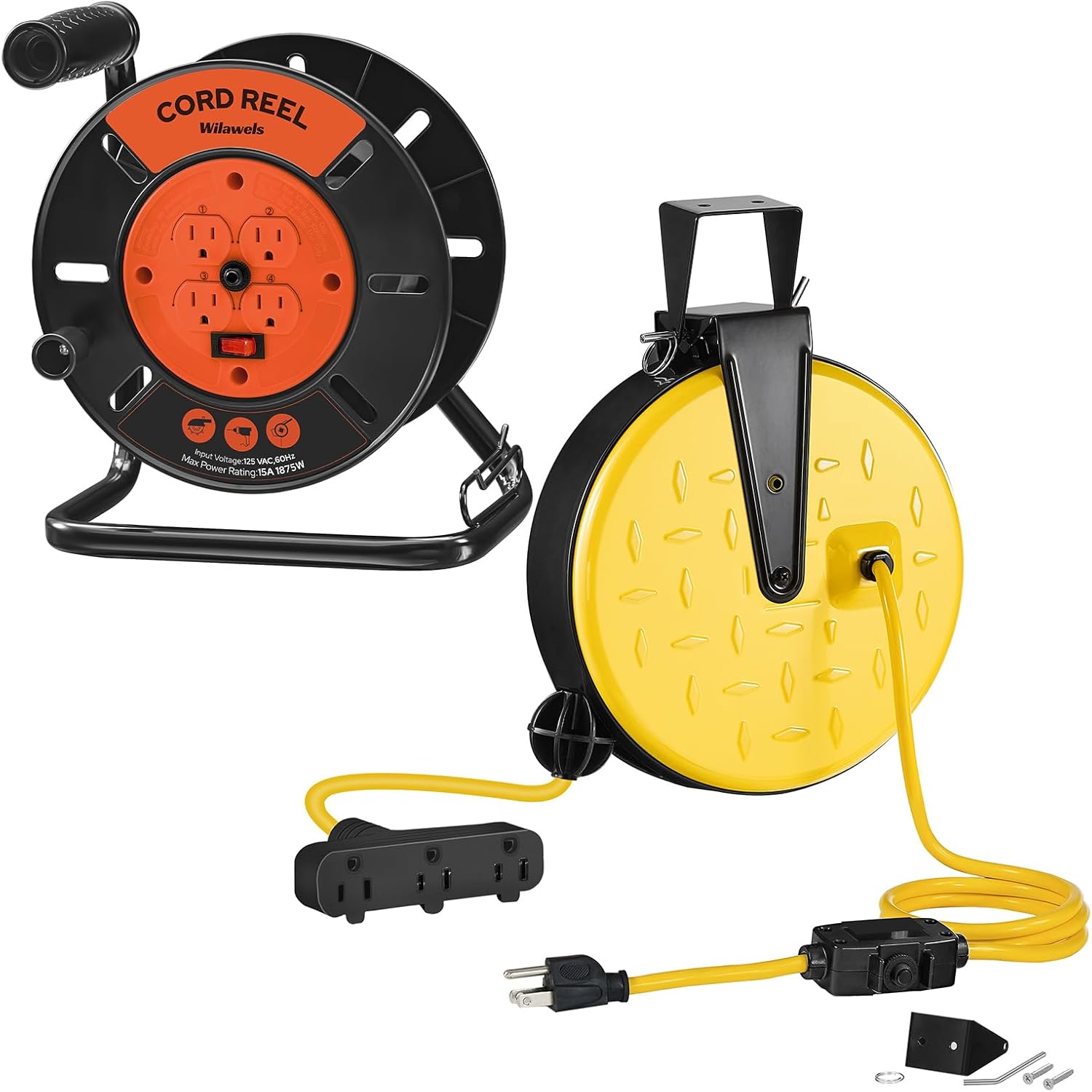 Extension Cord Storage Reel and 30 Ft Retractable Extension Cord Reel Bundle, 16/3 Gauge SJTW Power Cord G95CR06-B30CR06