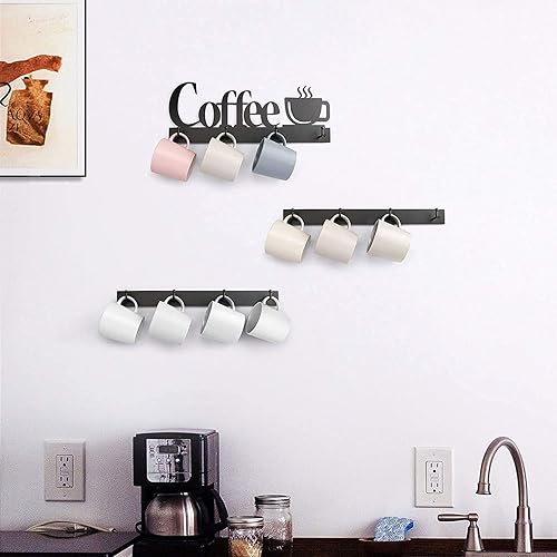 Miniatura 5 de HULISEN Accesorios de decoración para barra de café, soporte para taza de café montado en la pared con 4 ganchos resistentes y letrero de café de