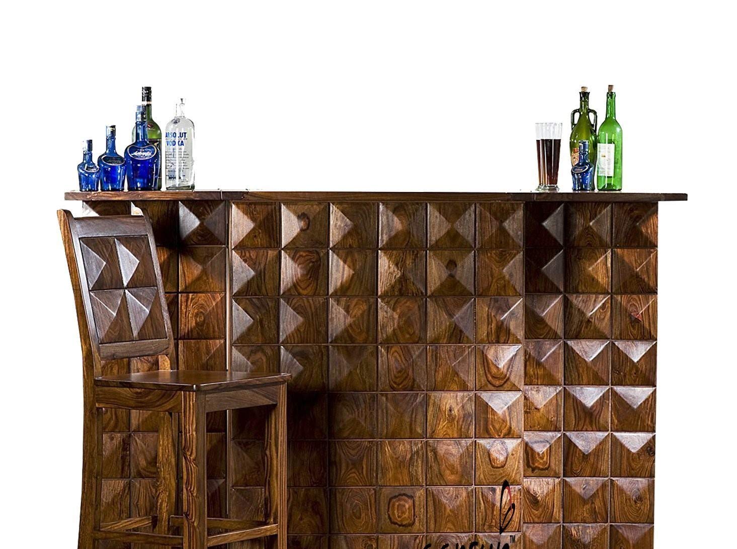 SS WOOD FURNITURE Sheesham Handmade Modern Style Wooden Bar Cabinet Without Chair