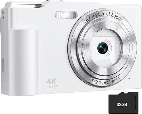 Vista 11 de Cámara digital, FHD 4K Cámara digital de apuntar y disparar con zoom de 16X antivibración, cámara pequeña compacta de 48 MP con tarjeta de 32 GB