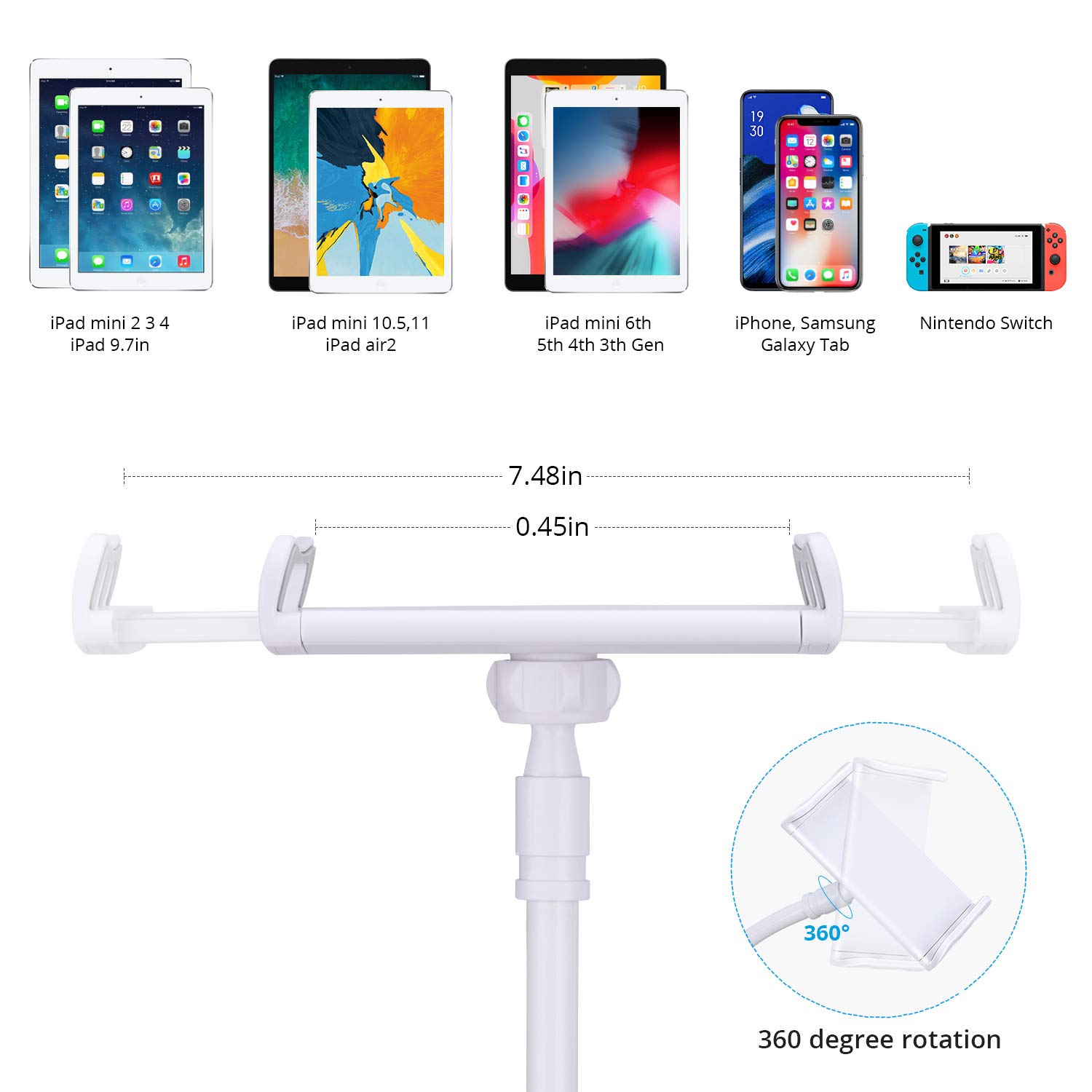 AHK Gooseneck Tablet Stand, Tablet Phone Mount Holder for iPad iPhone Series/Nintendo Switch/Samsung Galaxy Tabs/Amazon Kindle Fire HD and More, 46in Overall Length (Silver)