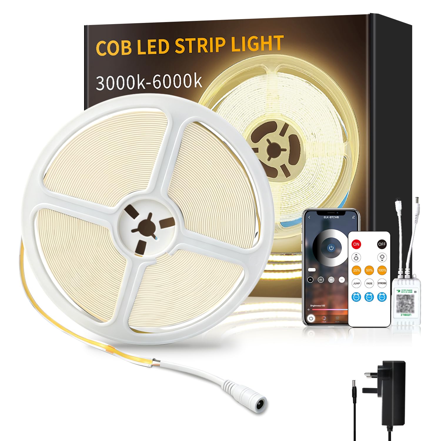 Yeewhale COB LED Strip Lights 3000K Warm White 10M 24V Dimmable LED Strip