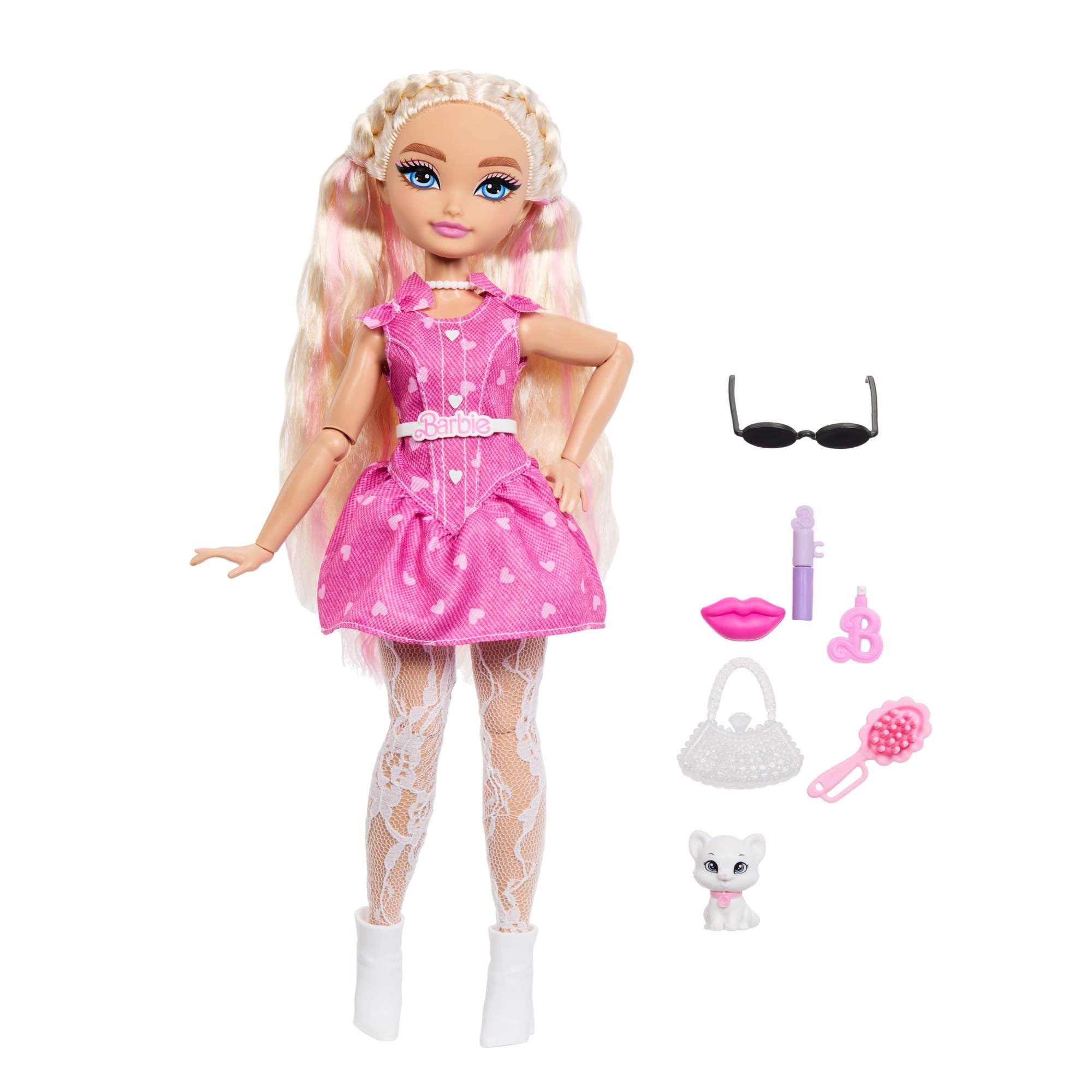 Barbie Dream Besties Malibu Modepuppe und Accessoires, beweglich mit blonden Haaren und Spielteilen zum Thema Make-up, JKP50