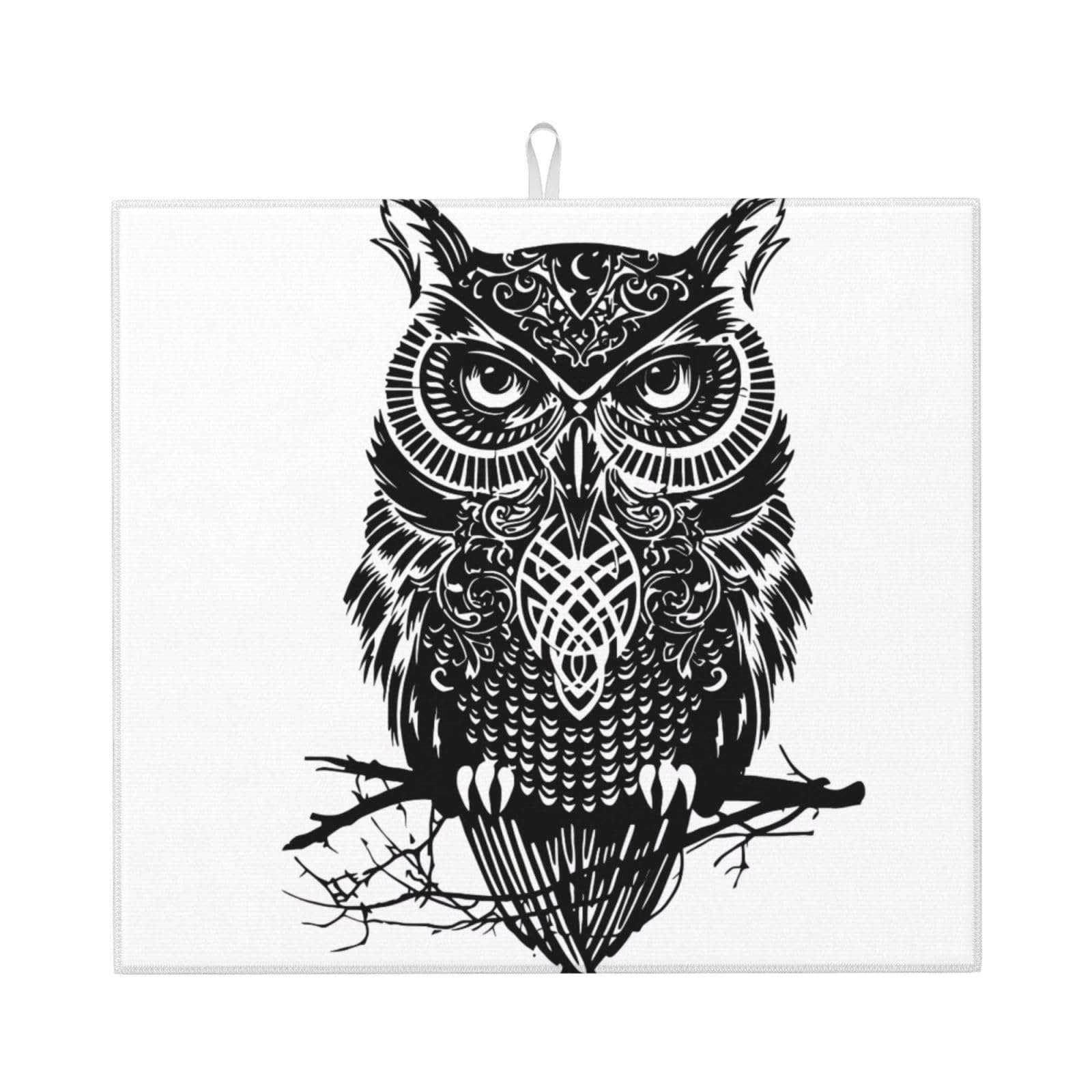Yyhhaofa Black Owl Prints Kitchen Drying Mat – Absorbent Dish Throw For Countertops, Non-Slip Quick-Dry Layer With Stylish Prints