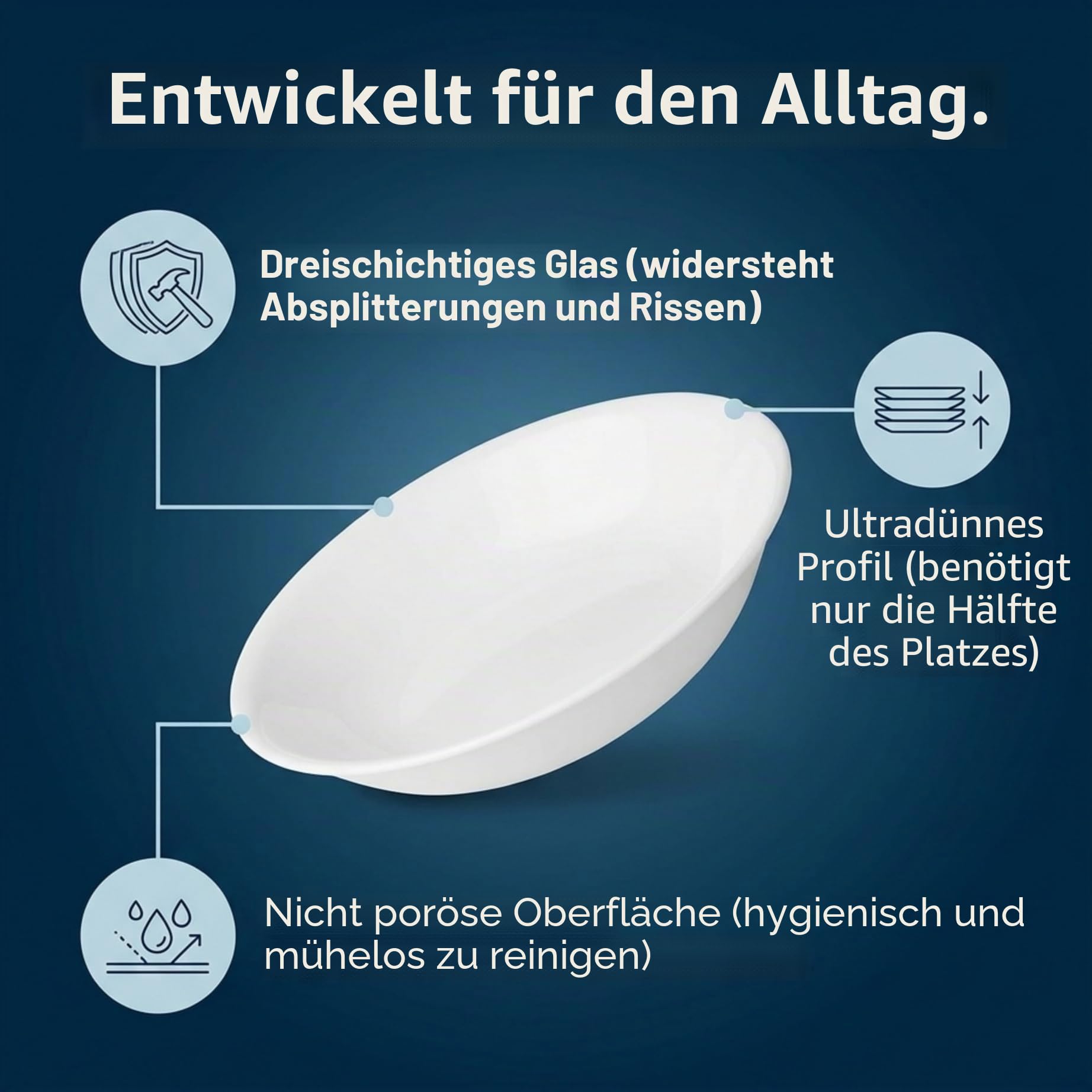 Corelle Vitrelle 1117151 Schüssel-Set, dreilagig, glas- und splitterfest, leicht, rund, 590 ml, Winterfrostweiß, 6-teilig