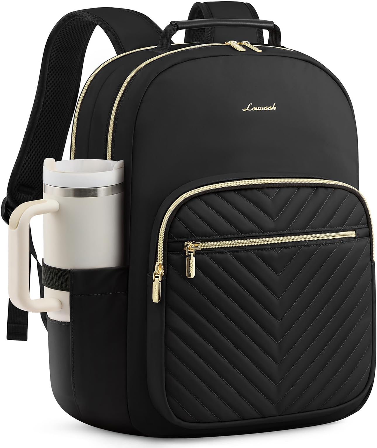 LOVEVOOK Laptop Backpack Purse for Women, Work Travel Computer Bags, College School Backpack for Student Girl, Quilted Casual Daypack with USB Port, Fit 15.6 Inch Laptop, Black