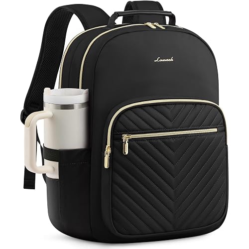 LOVEVOOK Laptop Backpack for Women, Travel Computer Work Bags with 17-inch Laptop Compartment, College School Student Bag Teen Backpacks For Girls, Hiking Outdoor Carry On Backpack Purse, Black