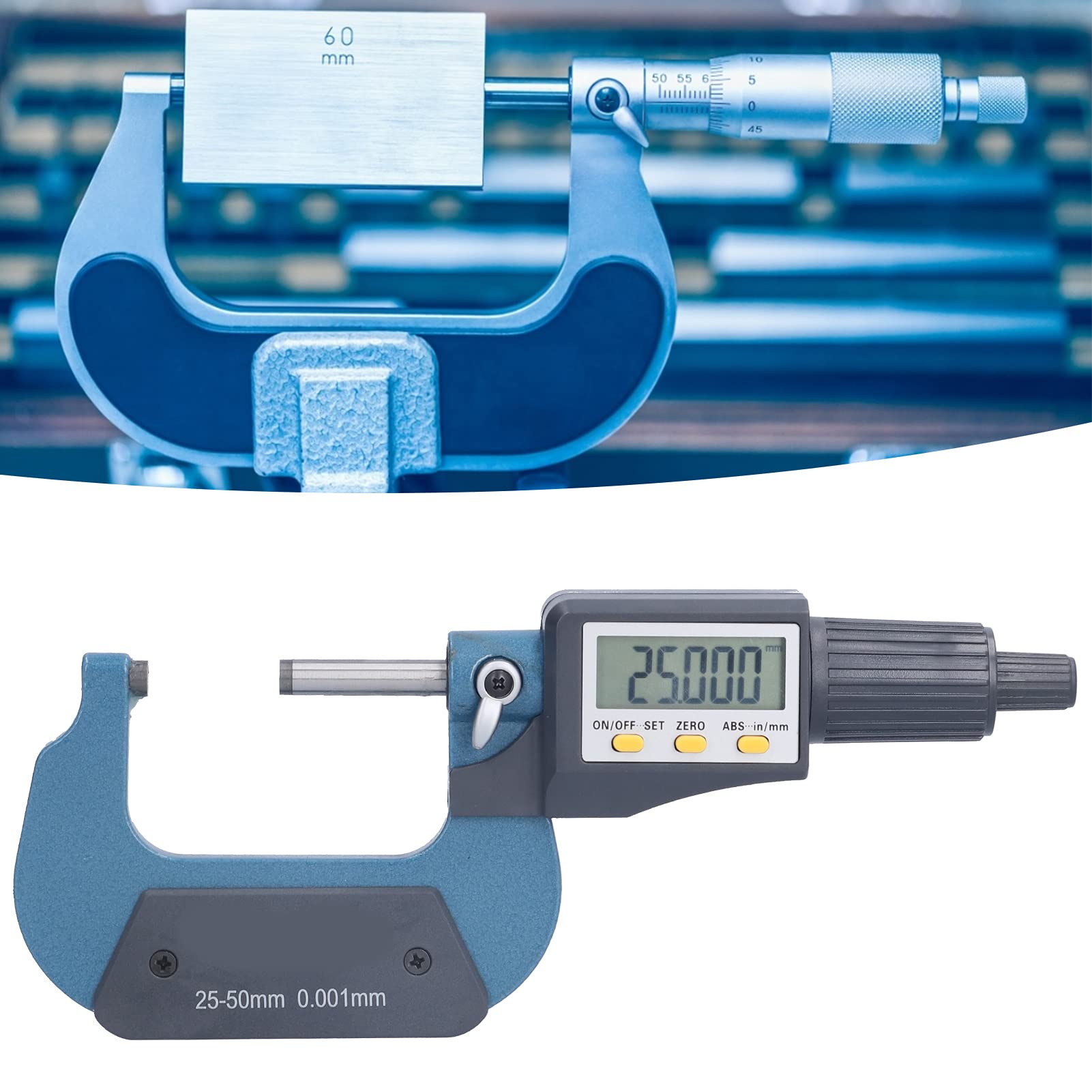 Natudeco Professional Digital Micrometer 25 to 50mm Digital Electronic Micrometer 0.001mm Resolution Thickness Measuring Tools for Industrial Measurement