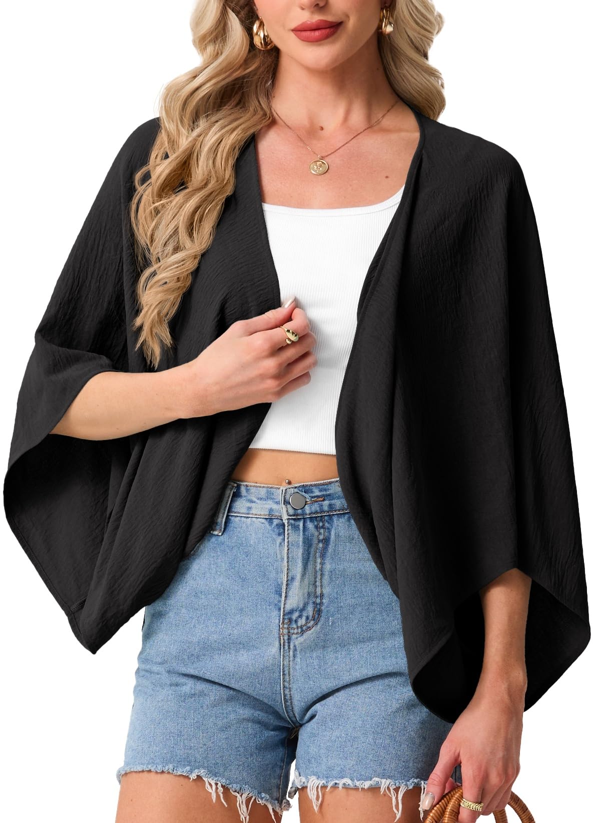 GRECERELLE Womens Cropped Bolero Cardigan Lightweight Open Front Summer Loose Casual Kimono Shrug