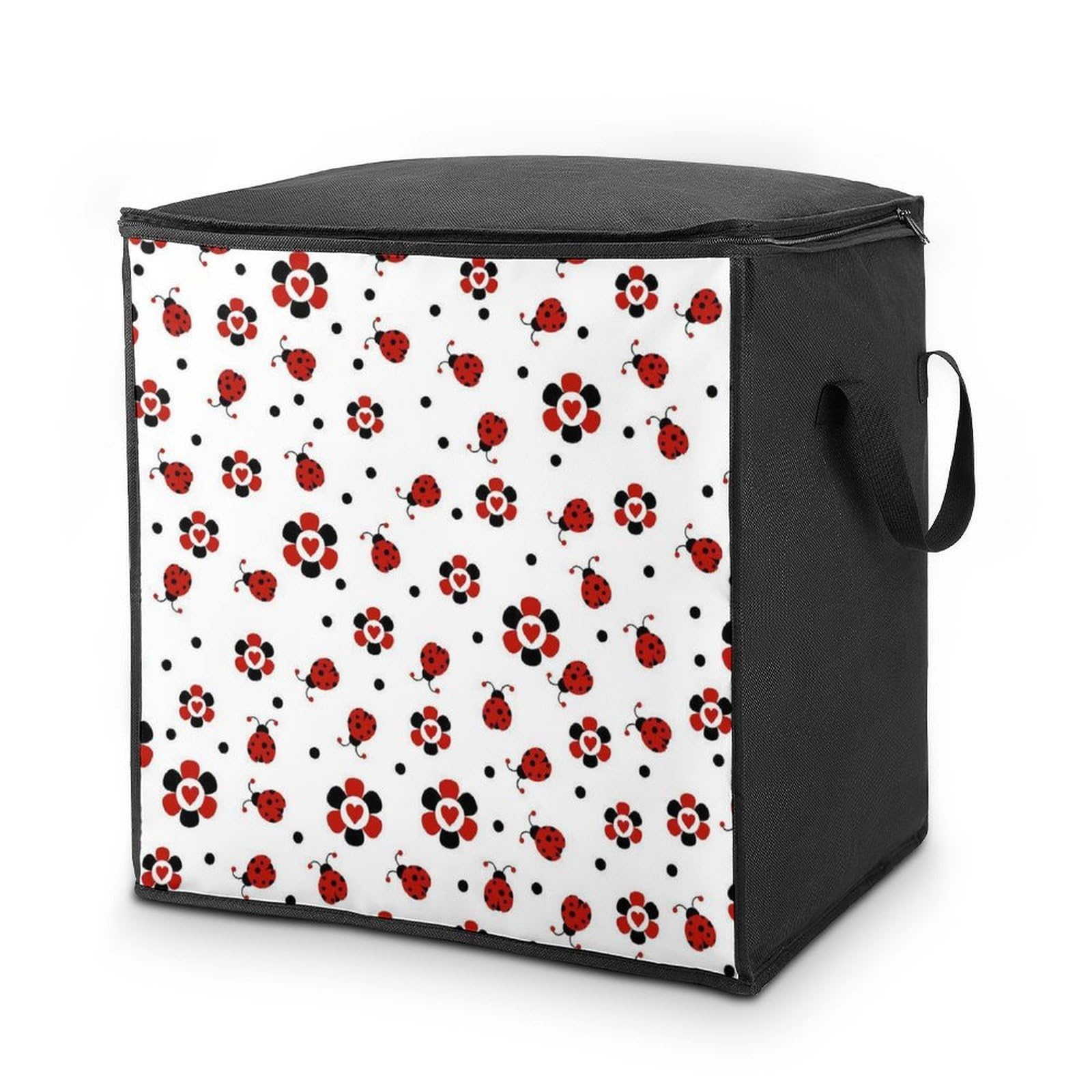 Wlntrophic 70L Storage Bags, Funny Ladybug Storage Box with Lid Zipper And Handles, Clothes Bags for Quilt, Blankets, Bedding