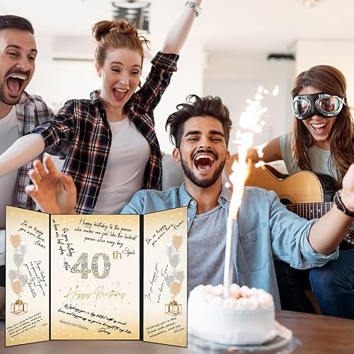Miniatura 4 de Crenics Decoraciones de cumpleaños número 40 negro y dorado, alternativa creativa para libro de invitados de cumpleaños 40, libro de firmas de 40