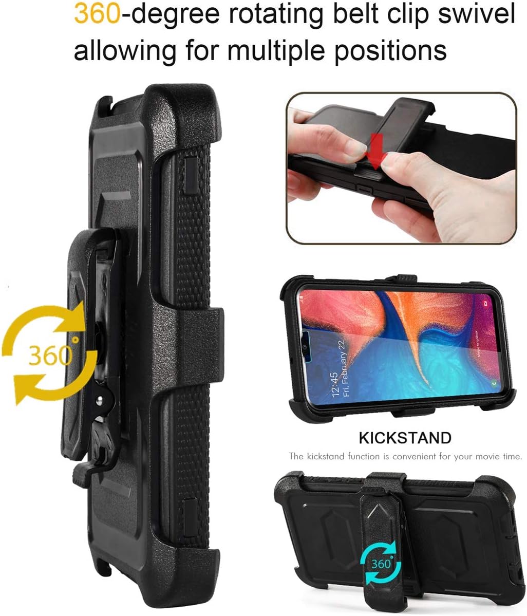 Numy Samsung Galaxy A20/A50/A30 Case,[Buit-in Screen Protector][Shockproof] Hybrid Heavy Duty Case with Swivel Belt Clip-Black