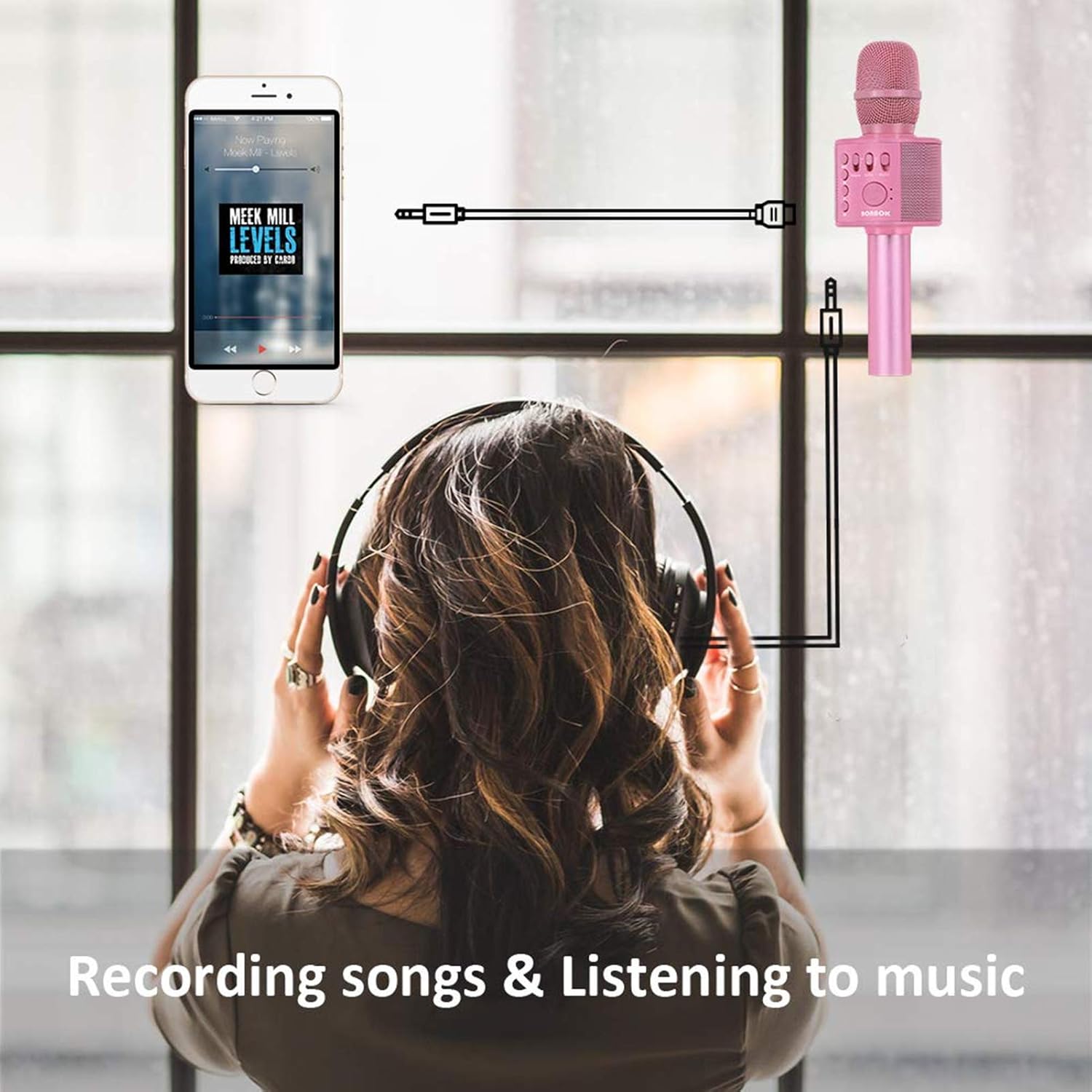 BONAOK Wireless Bluetooth Karaoke Microphone,3-in-1 Portable Handheld Karaoke Mic Speaker Machine Home Party Birthday for All Smartphones PC(Q37 Rose Gold) - imagen 7