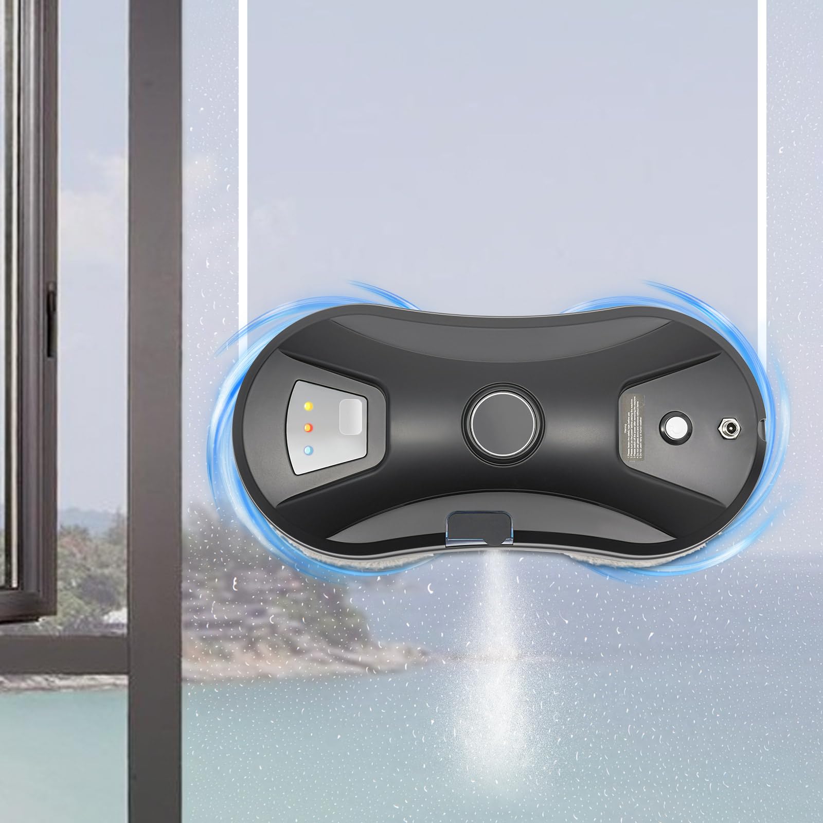 Robot limpiador de ventanas inteligente con potencia de succión de 2800 Pa y cuerda de seguridad | incluye mando a distancia y 10 almohadillas de limpieza, navegación automática para limpieza