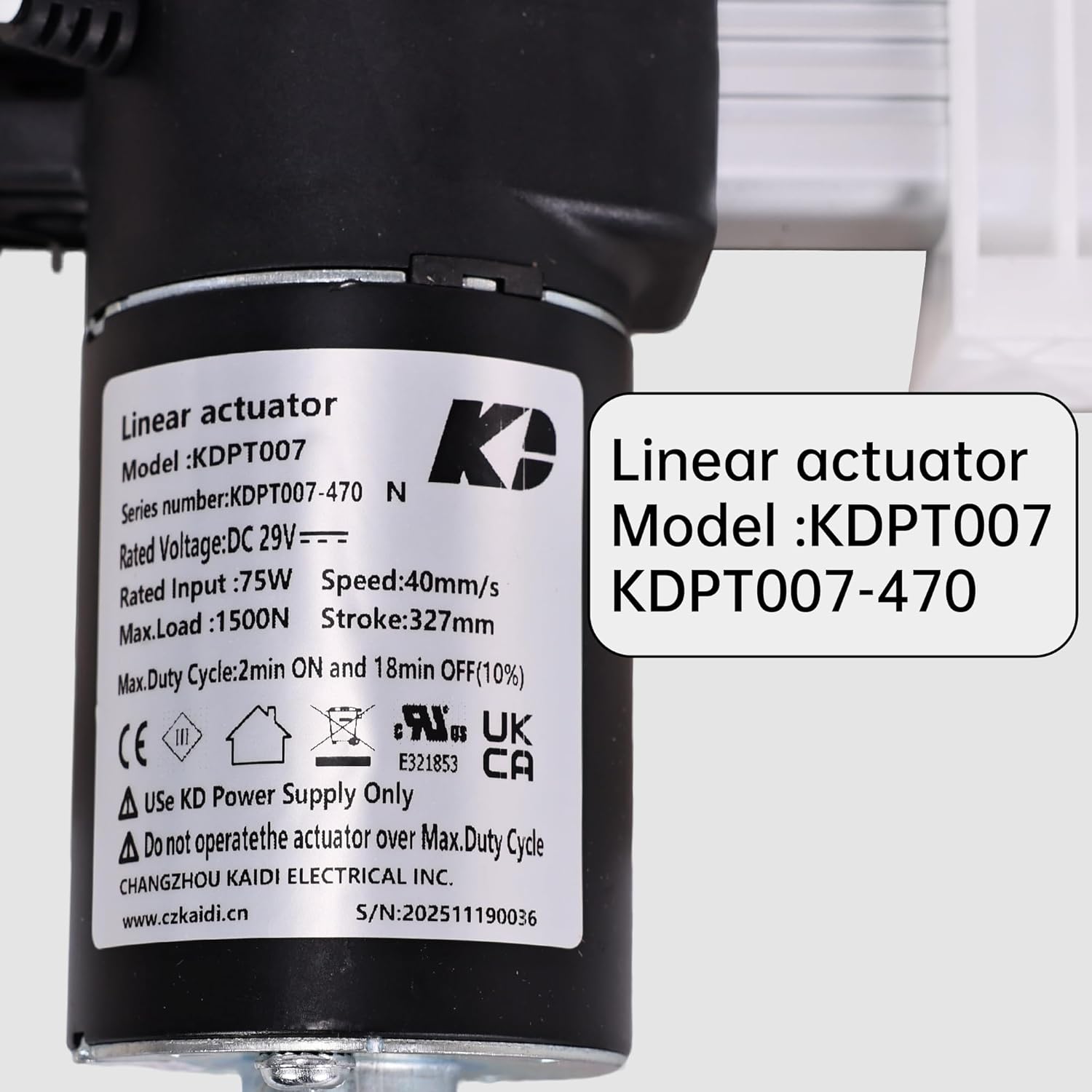 Kaidi Linear Actuator KDPT007-470 Power Recliner Adjustable Bed Frame Replacement Parts，with Round 5 pin & Flat 01 pin