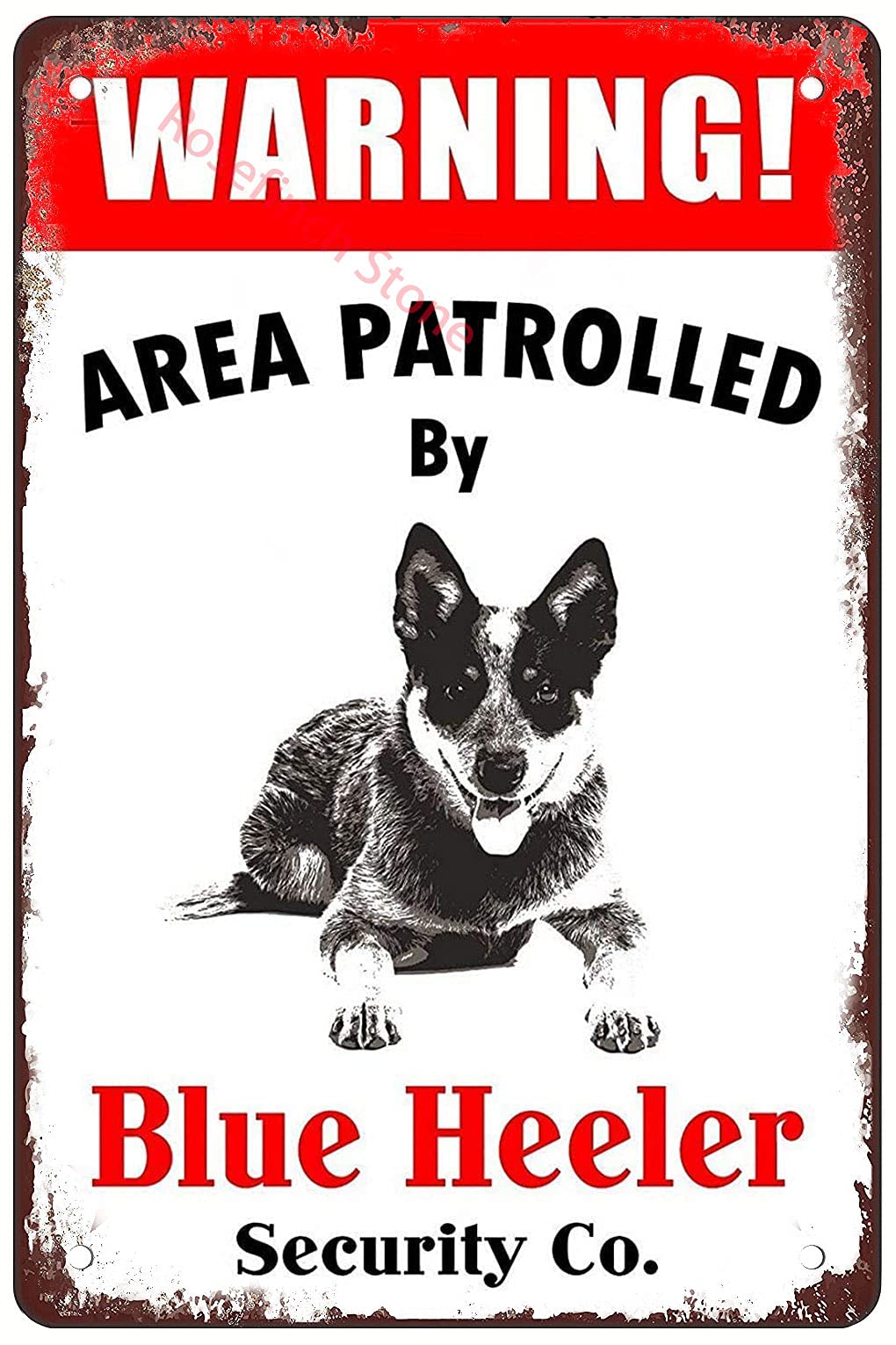 Funny Tin Sign Warning Area Patrolled by Blue Heeler Dog Family bar Restaurant Cafe Wall Decoration Toilet Office Bathroom Garage Wall Decoration Wall Poster Retro 8x12 Inch