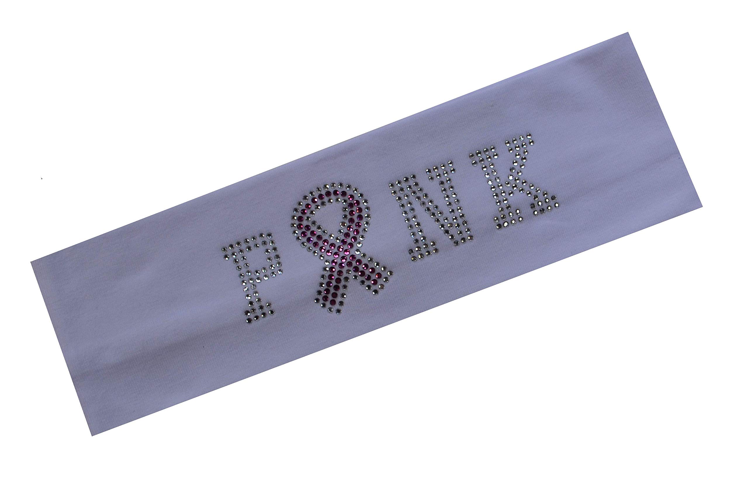 Funny Girl Designs Pink Ribbon Breast Cancer Awareness Rhinestone Stretch Headband (White)