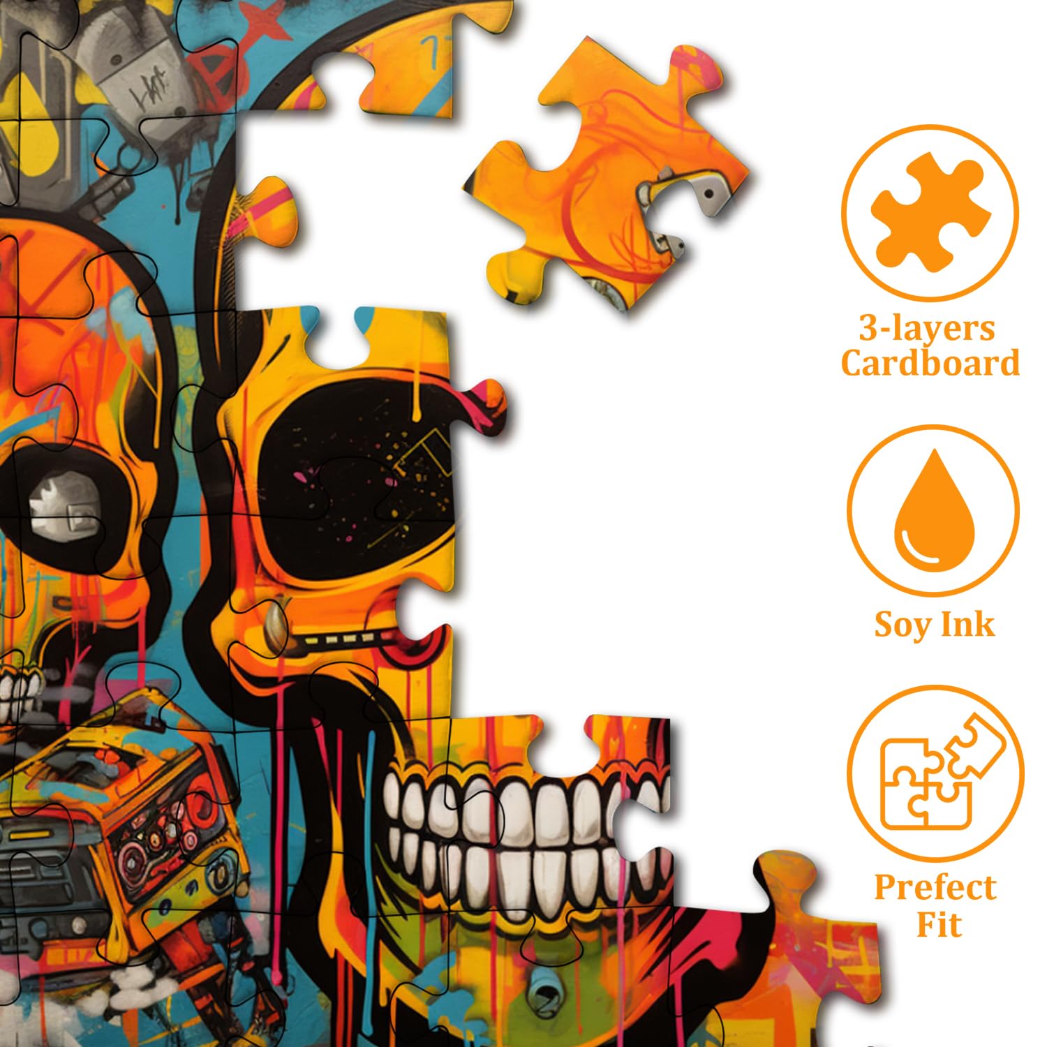 1000 Piece Graffiti Skeleton Jigsaw Puzzle - Day Of The Dead Skull Collage Puzzle For Adults - View #3
