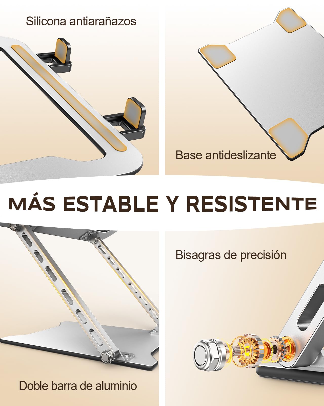 Babacom Soporte Portatil Escritorio Ultra Delgado y Portátil, Base Ajustable en Altura con Soporte de Doble Barra, Laptop Stand Plegable con Refrigeración, Compatible con MacBook/Tableta (10-15.6")