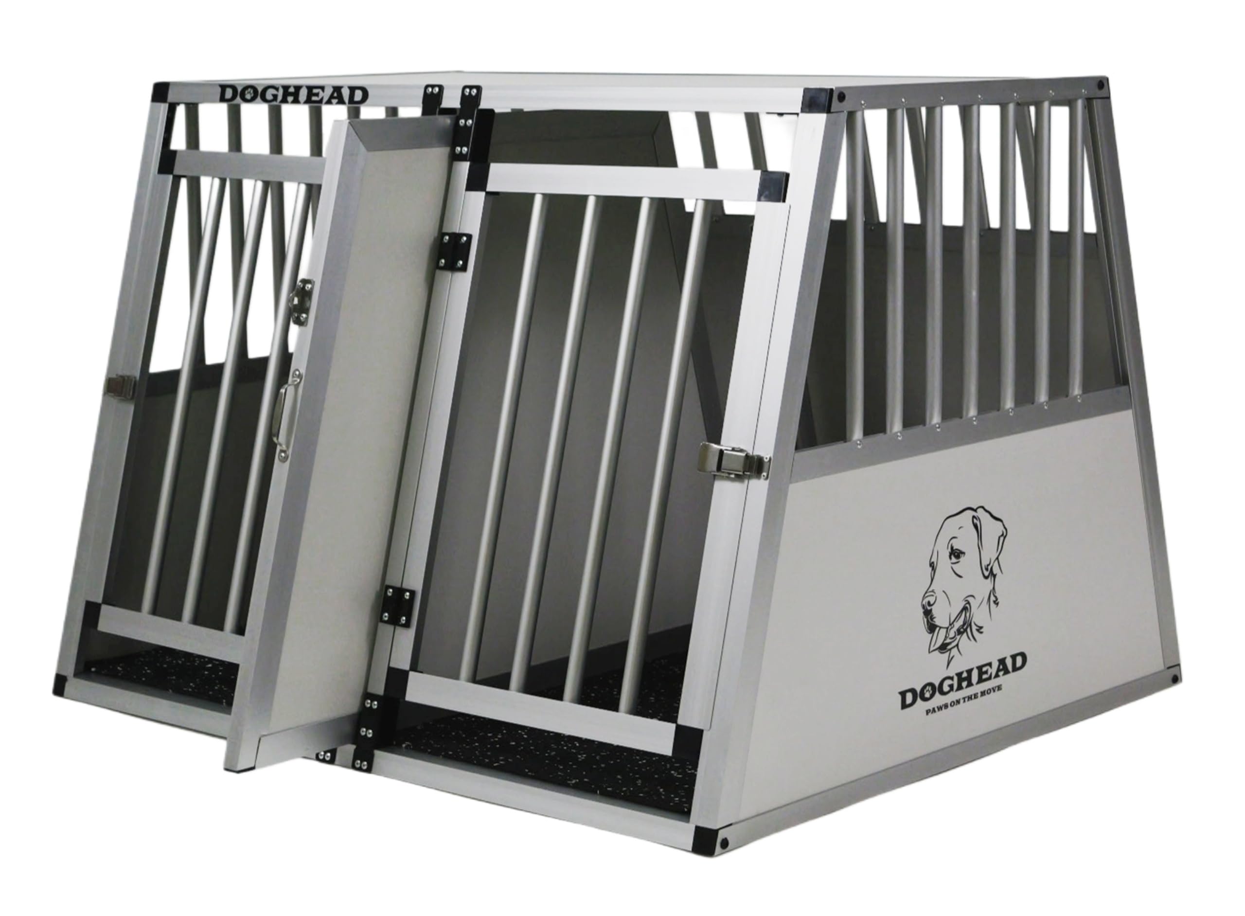 DOGHEAD Hundetransportbox Comfort, Double 97x85x69 cm DG, Schwarz, Aluminium, Beidseitig Abgeschrägt 75°, Trennwand mit Griff, Keine Kombibox