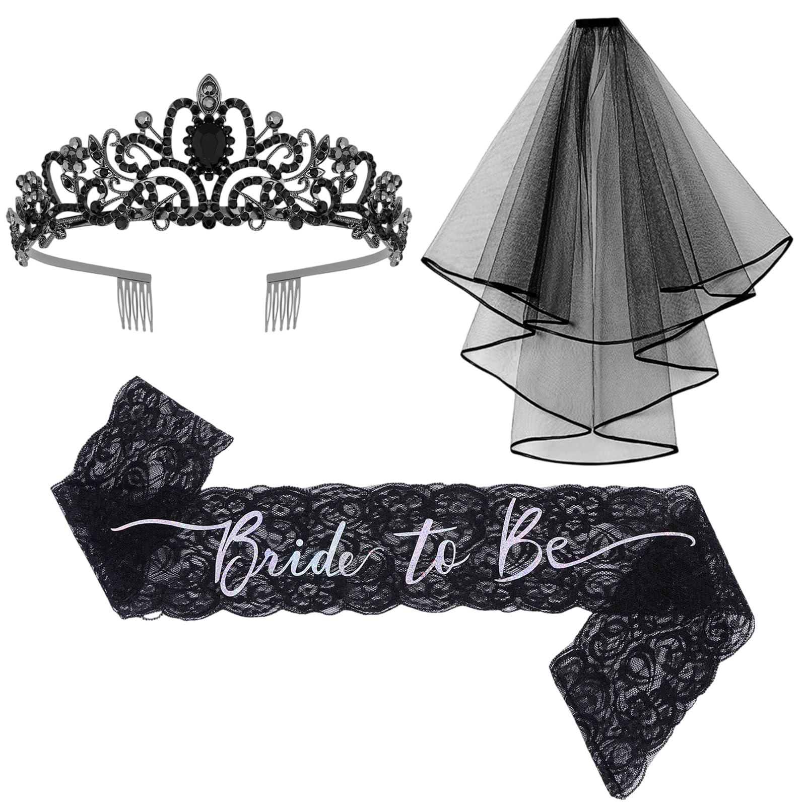 Sukizifa Bride to Be Sash, Black Hen Party Accessory Set