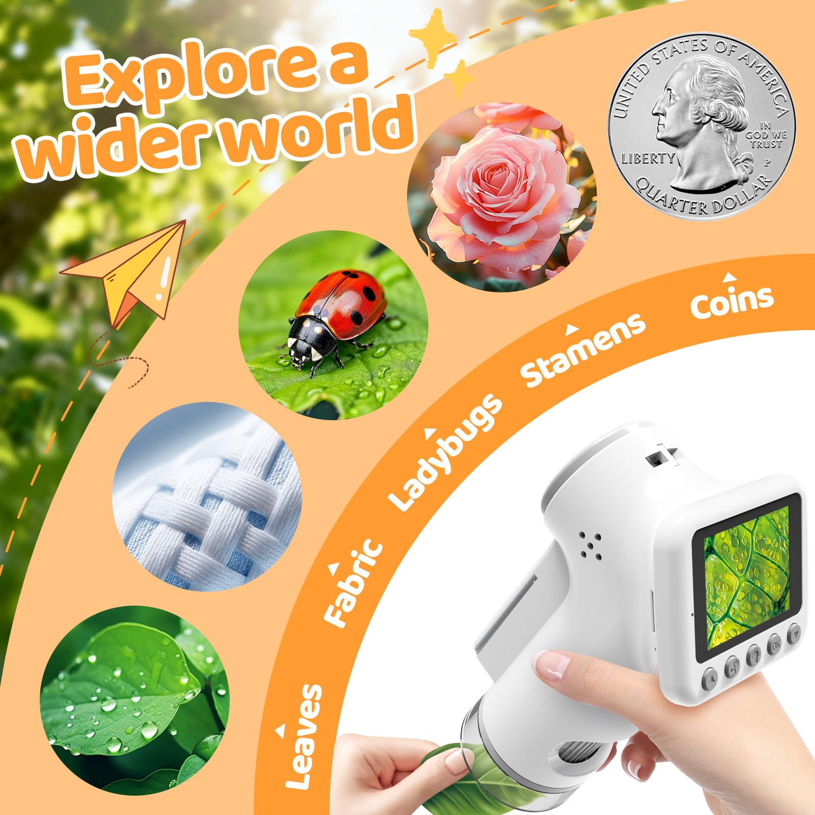 1600X Mikroskop für Kinder, 1080P2,0" IPS-Bildschirm Kinder Mikroskop mit wissenschaftlichen Kits, lustige Kinderspielzeug Geschenke für Jungen & Mädchen von 3-12 Jahren (weiß)