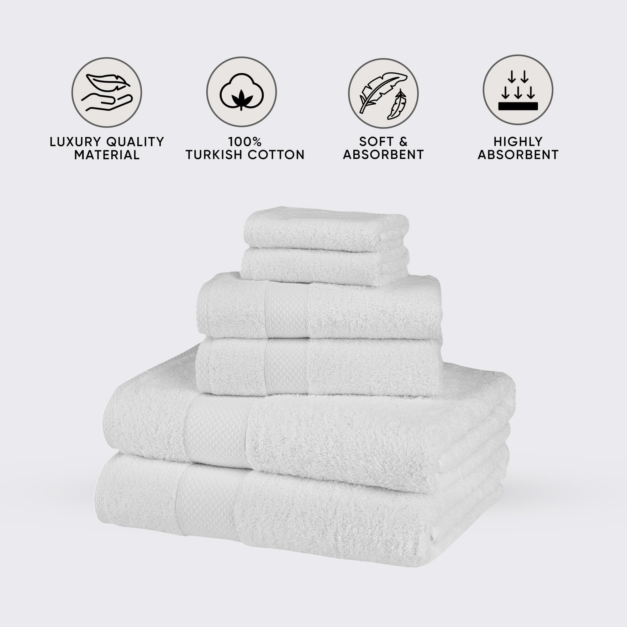 Towels Beyond Juego de Toallas de baño de Lujo de 6 Piezas, Toallas clásicas Suaves Hechas con algodón Turco de Primera Calidad (Blanco)