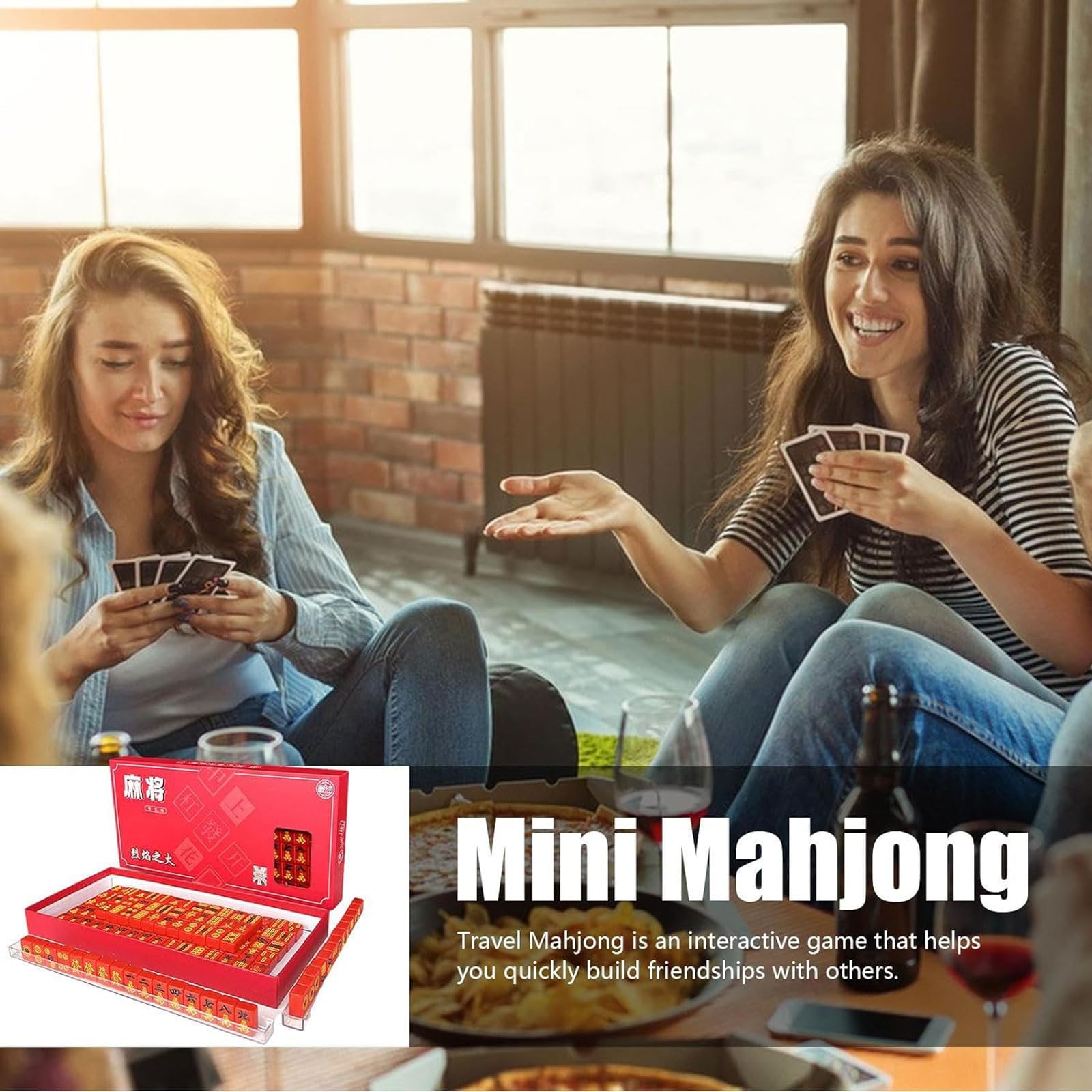 ppARK Mahjong Mahjong-Set in Reisegröße, Mahjong-Brettspiel-Set, traditionelles chinesisches Mahjong-Spielstein für Erwachsene, Familien-Reisespiel Mahjong Spiel