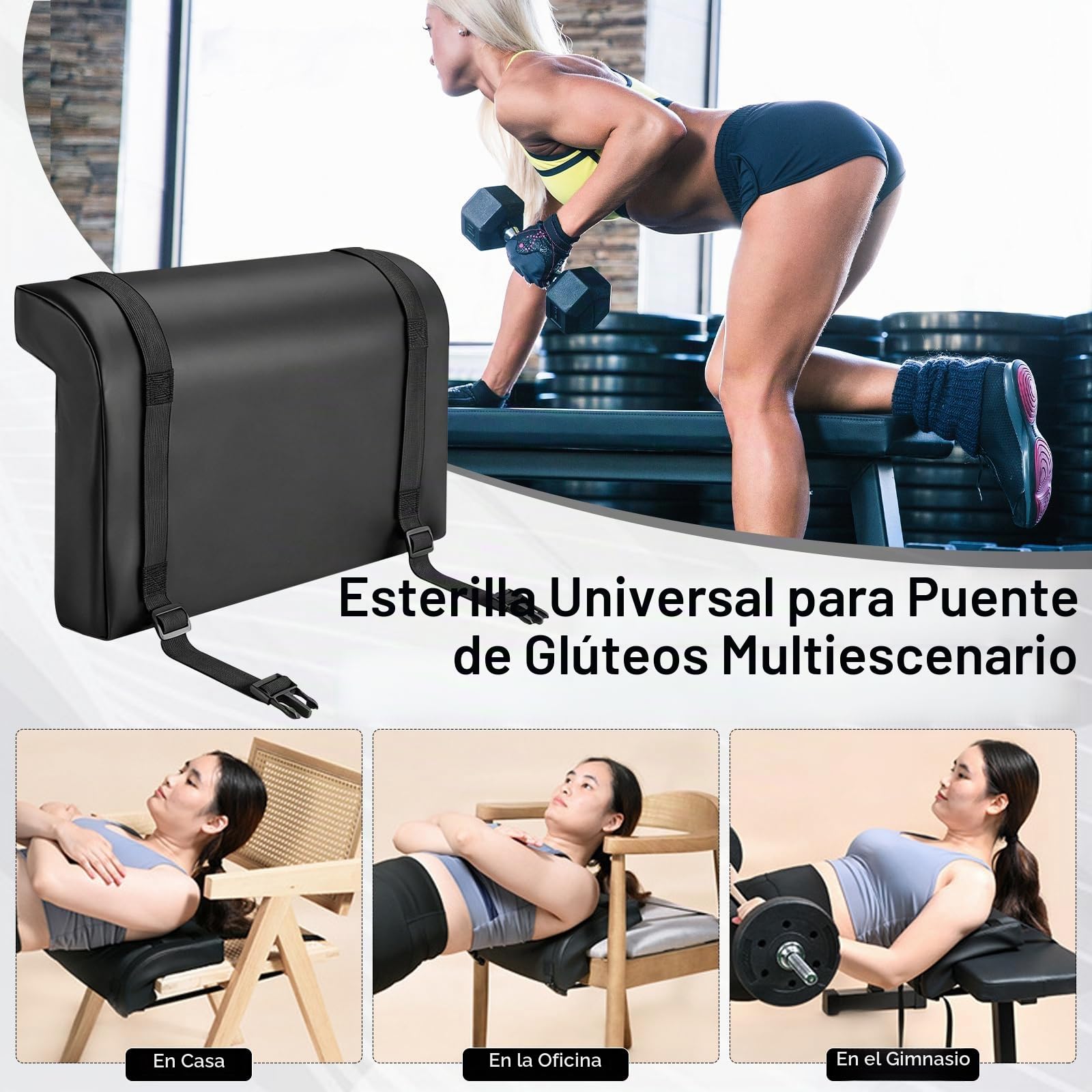 Almohadilla para Empuje de Cadera, 2 Piezas Almohadilla Hip Thrust en L Forma con Correas de Sujeción para Soporte de Espalda Hombros y Cuello Esterilla de Entrenamiento para Sentadillas y Extensiones