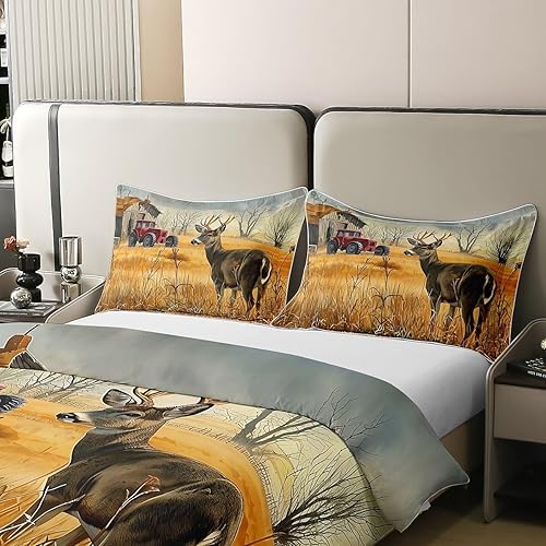 Miniatura 4 de jejeloiu Juego de funda de edredón de algodón para dormitorio, funda de edredón de caza de ciervos, 100% algodón, tamaño matrimonial, decoración de